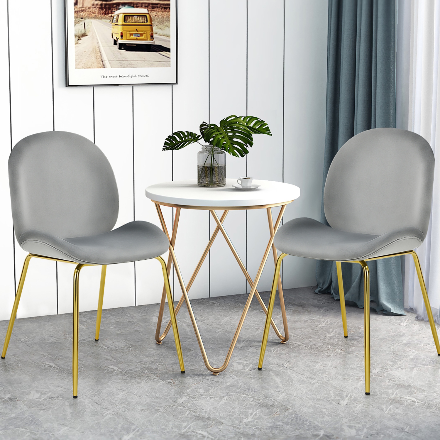 Costway Set of 2 Velvet Dining Chair Accent Chair Side Chair w/Gold Metal Legs