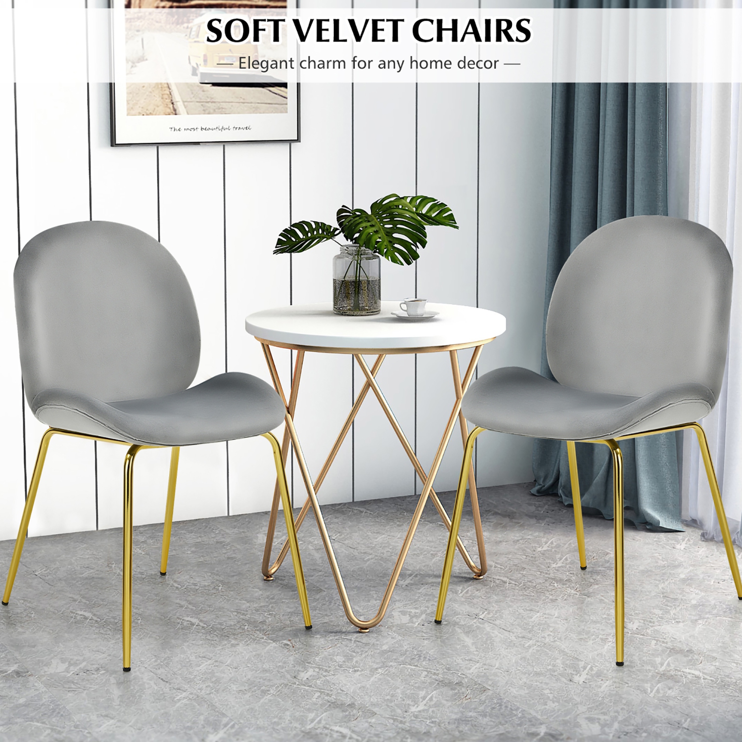 Costway Set of 2 Velvet Dining Chair Accent Chair Side Chair w/Gold Metal Legs