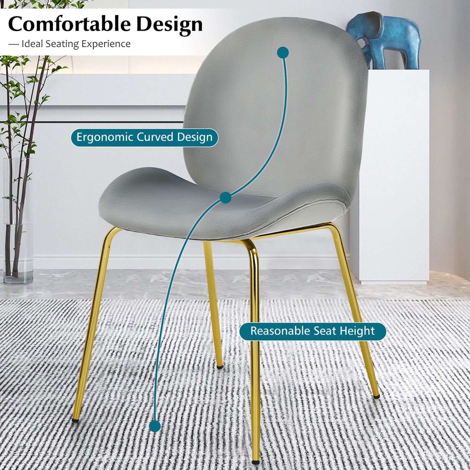 Costway Set of 2 Velvet Dining Chair Accent Chair Side Chair w/Gold Metal Legs