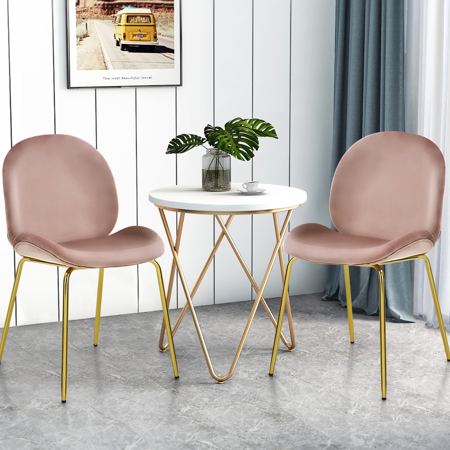 Costway Set of 2 Velvet Dining Chair Accent Chair Side Chair w/Gold Metal Legs