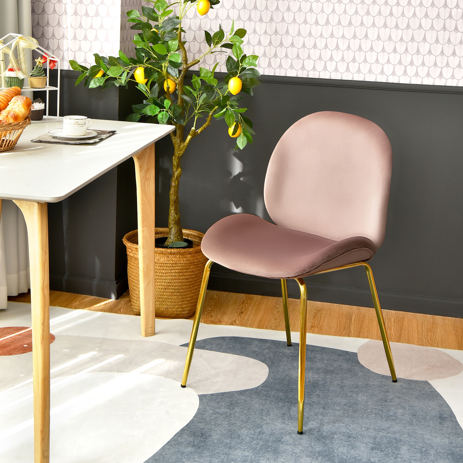 Costway Set of 2 Velvet Dining Chair Accent Chair Side Chair w/Gold Metal Legs