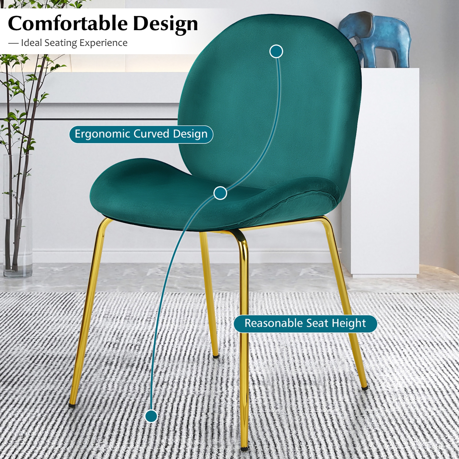 Costway Set of 2 Velvet Dining Chair Accent Chair Side Chair w/Gold Metal Legs