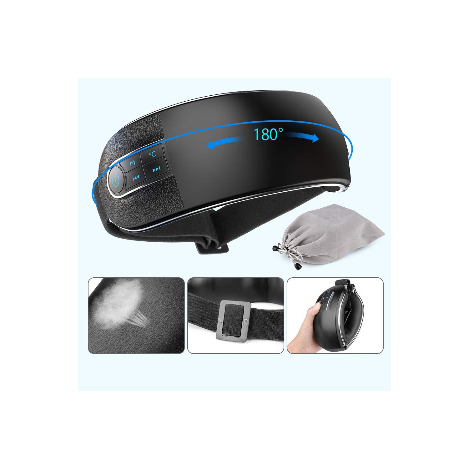 Eye Massager, with Heat, Air Pressure and Acupressure Function, Black