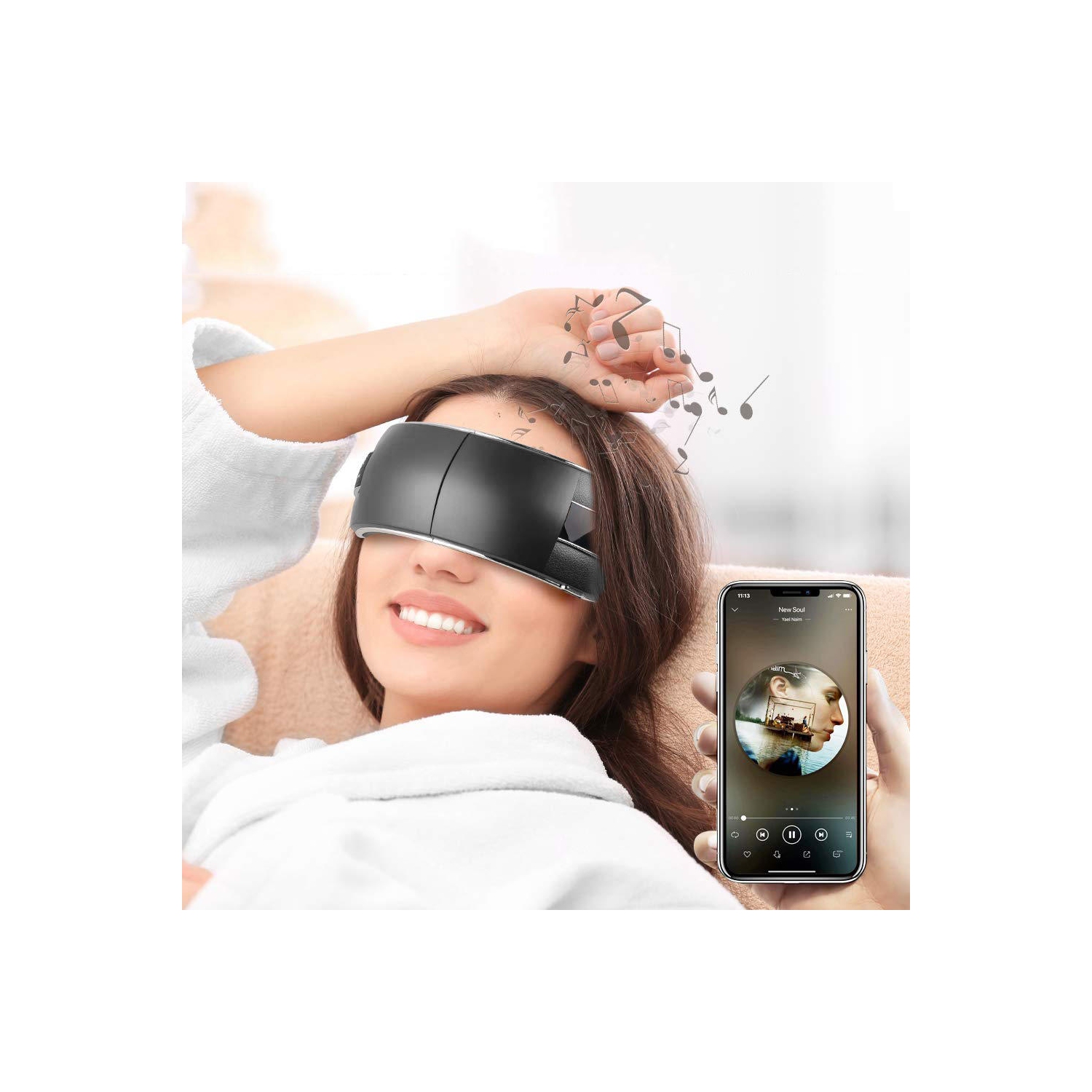 Eye Massager, with Heat, Air Pressure and Acupressure Function, Black