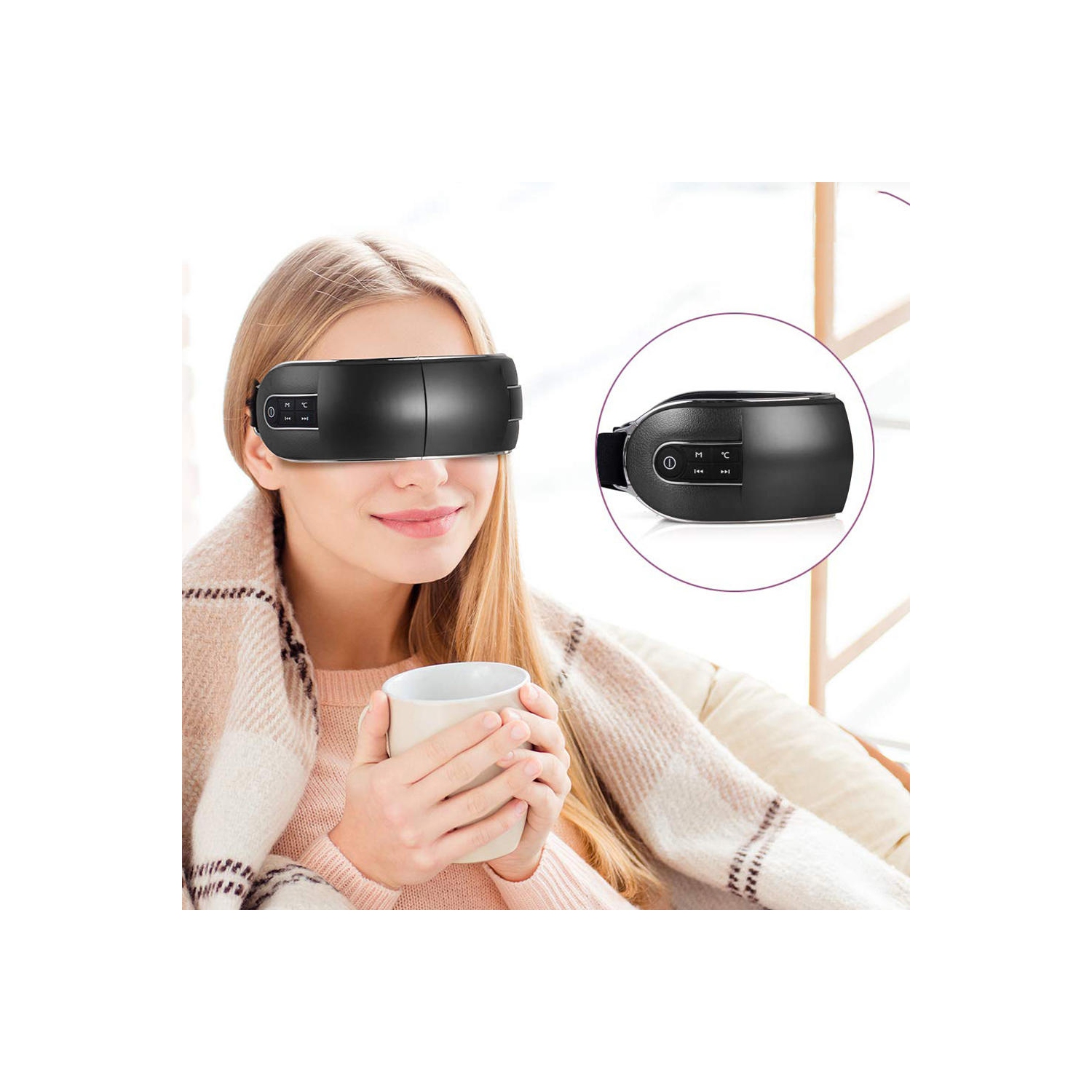 Eye Massager, with Heat, Air Pressure and Acupressure Function, Black