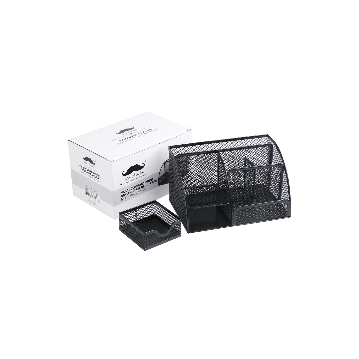 Moustache 7 Section Metal Mesh Office Desk Desktop Organizer Pencil Cup Holder, Black