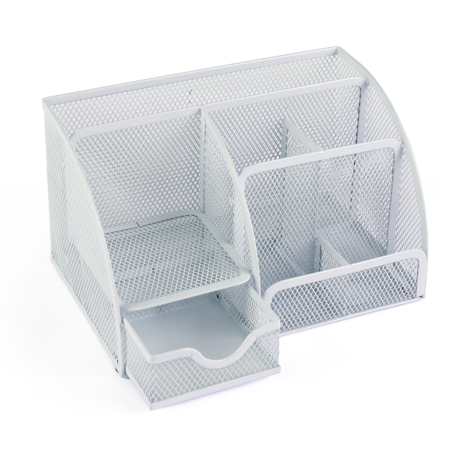 Moustache 7 Section Metal Mesh Office Desk Desktop Organizer Pencil Cup Holder, White