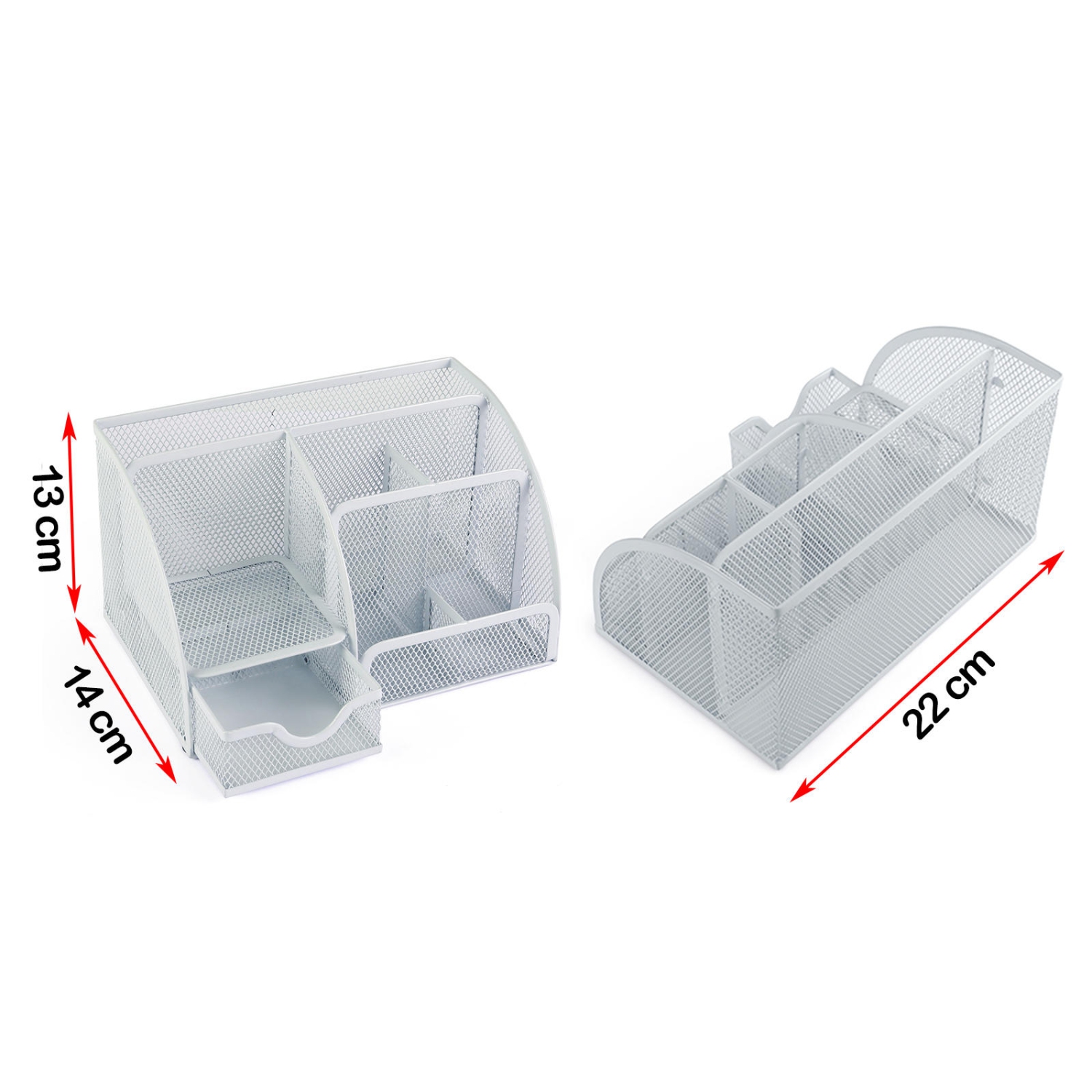 Moustache 7 Section Metal Mesh Office Desk Desktop Organizer Pencil Cup Holder, White