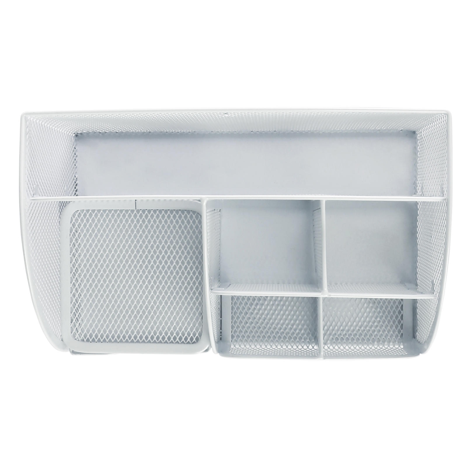 Moustache 7 Section Metal Mesh Office Desk Desktop Organizer Pencil Cup Holder, White