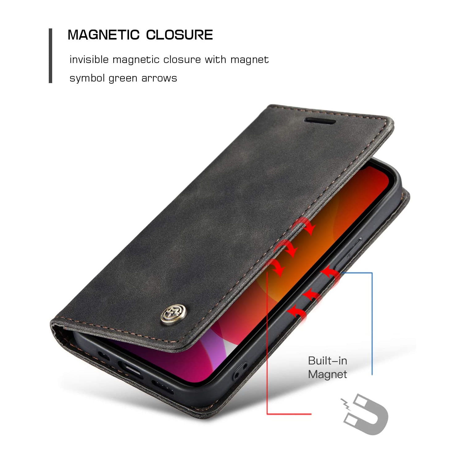 CaseMe Magnetic Stand Flip Protective Cover Leather Flip Cover Purse Style with ID & Credit Card Slots Holder for Samsung Galaxy S21 -Black