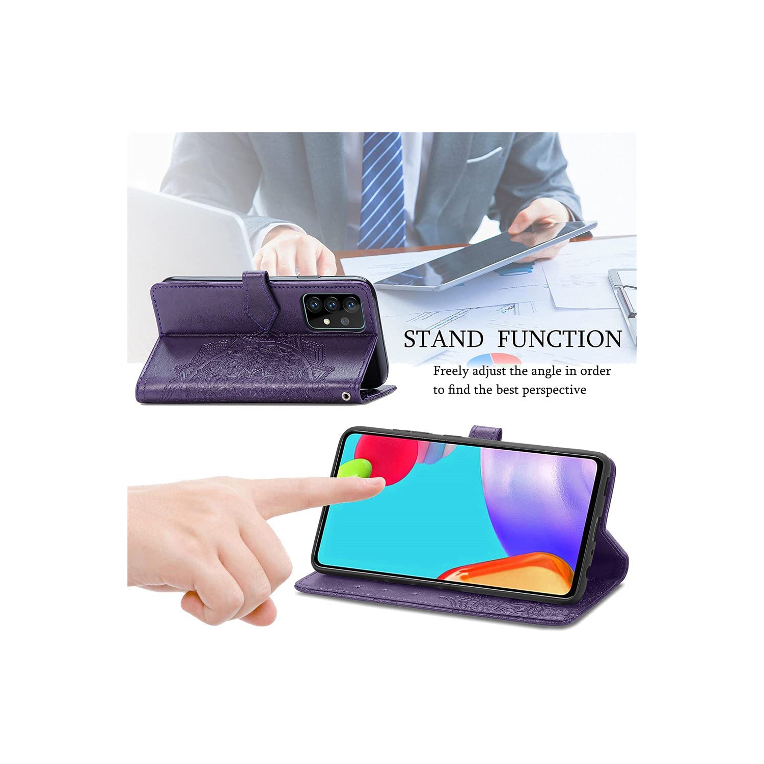 MyCase Wallet Case for Samsung Galaxy S21 PLUS Emboss Mandala Flower Pattern Flip Case PU Leather Magnetic Kickstand Cover with Card Slots Shockproof