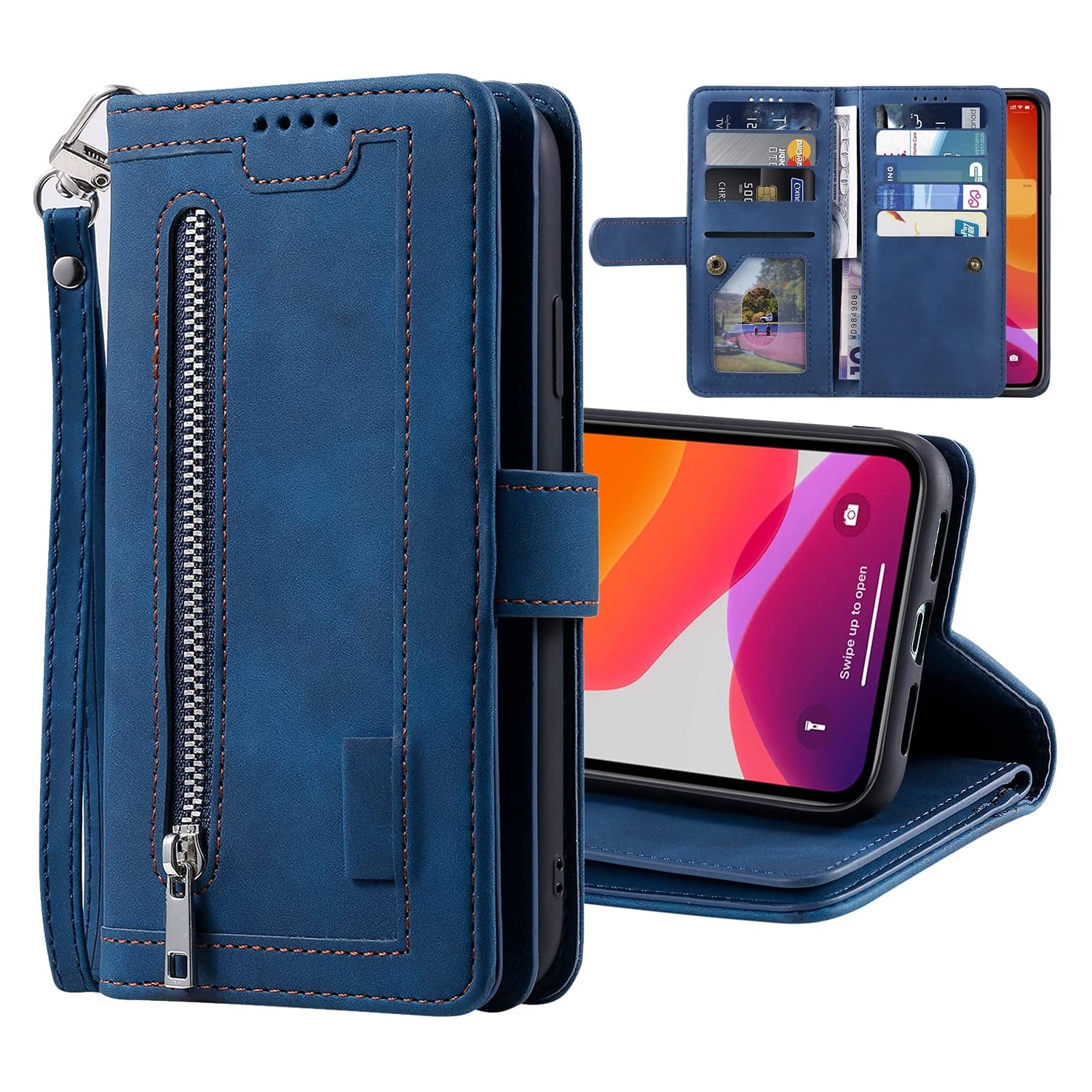 Atlas – Étui portefeuille en cuir de qualité supérieure, pochette à 9 fentes pour cartes d'identité/crédit, pochette latérale et support pour Galaxy