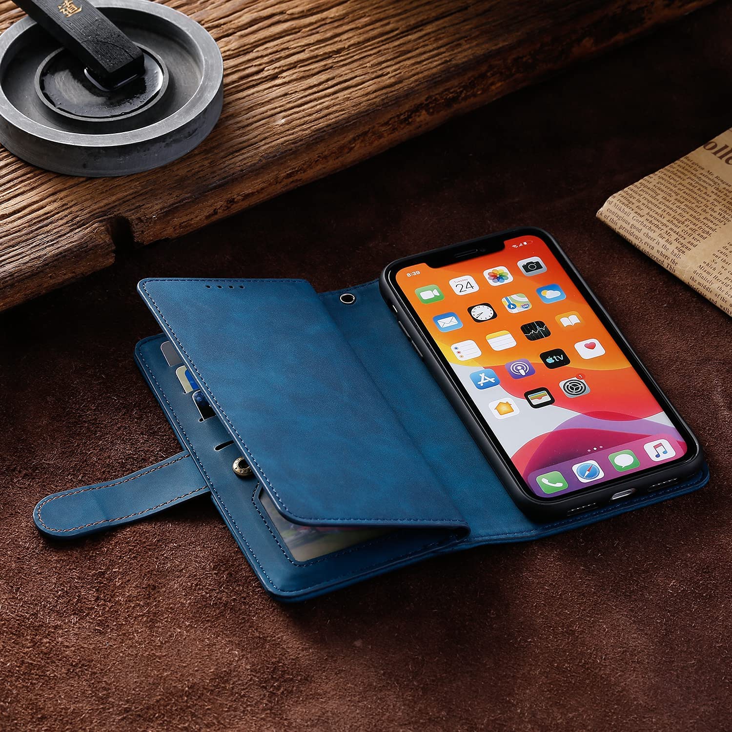 Atlas – Étui portefeuille en cuir de qualité supérieure, pochette à 9 fentes pour cartes d'identité/crédit, pochette latérale et support pour Galaxy