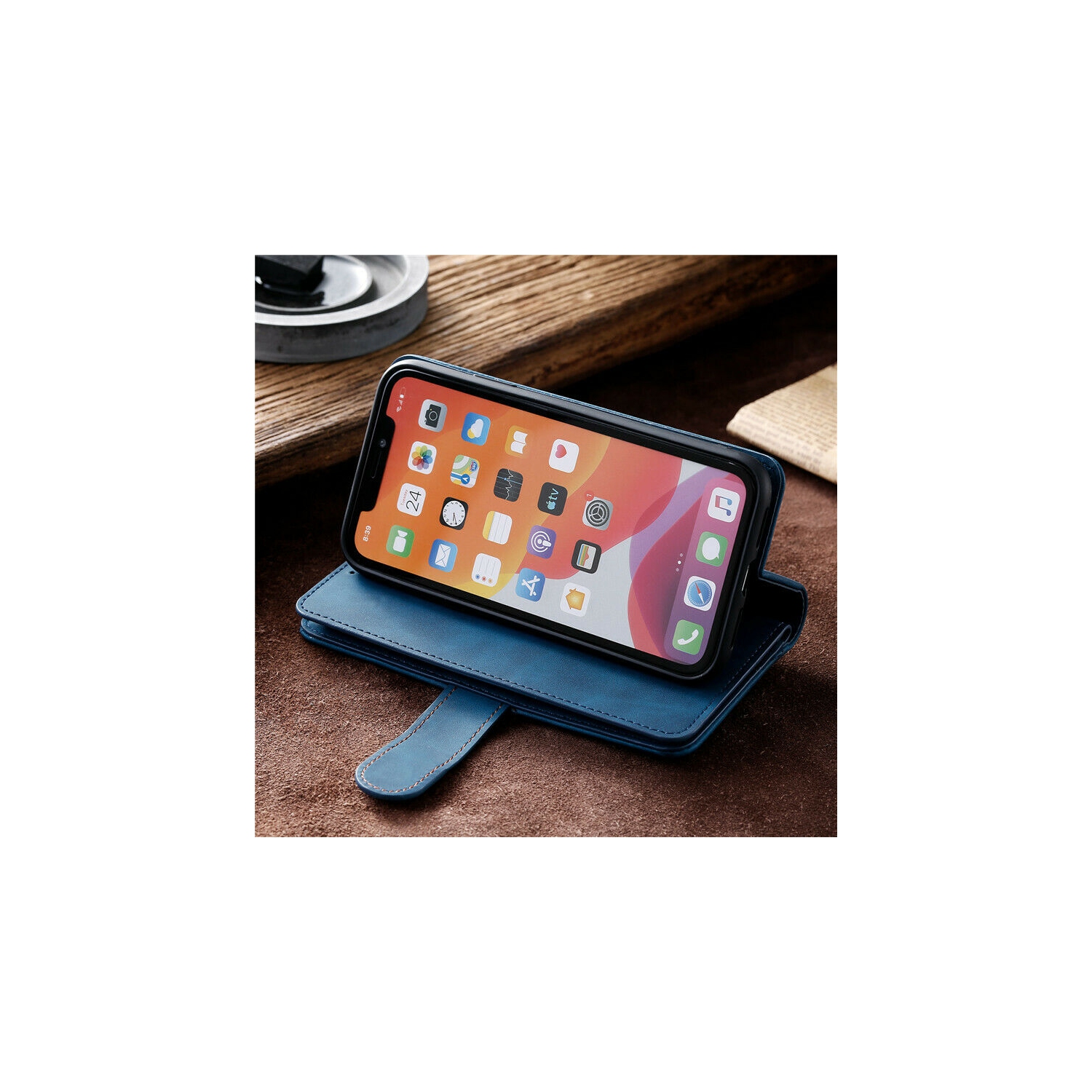 Atlas – Étui portefeuille en cuir de qualité supérieure, pochette à 9 fentes pour cartes d'identité/crédit, pochette latérale et support pour Galaxy