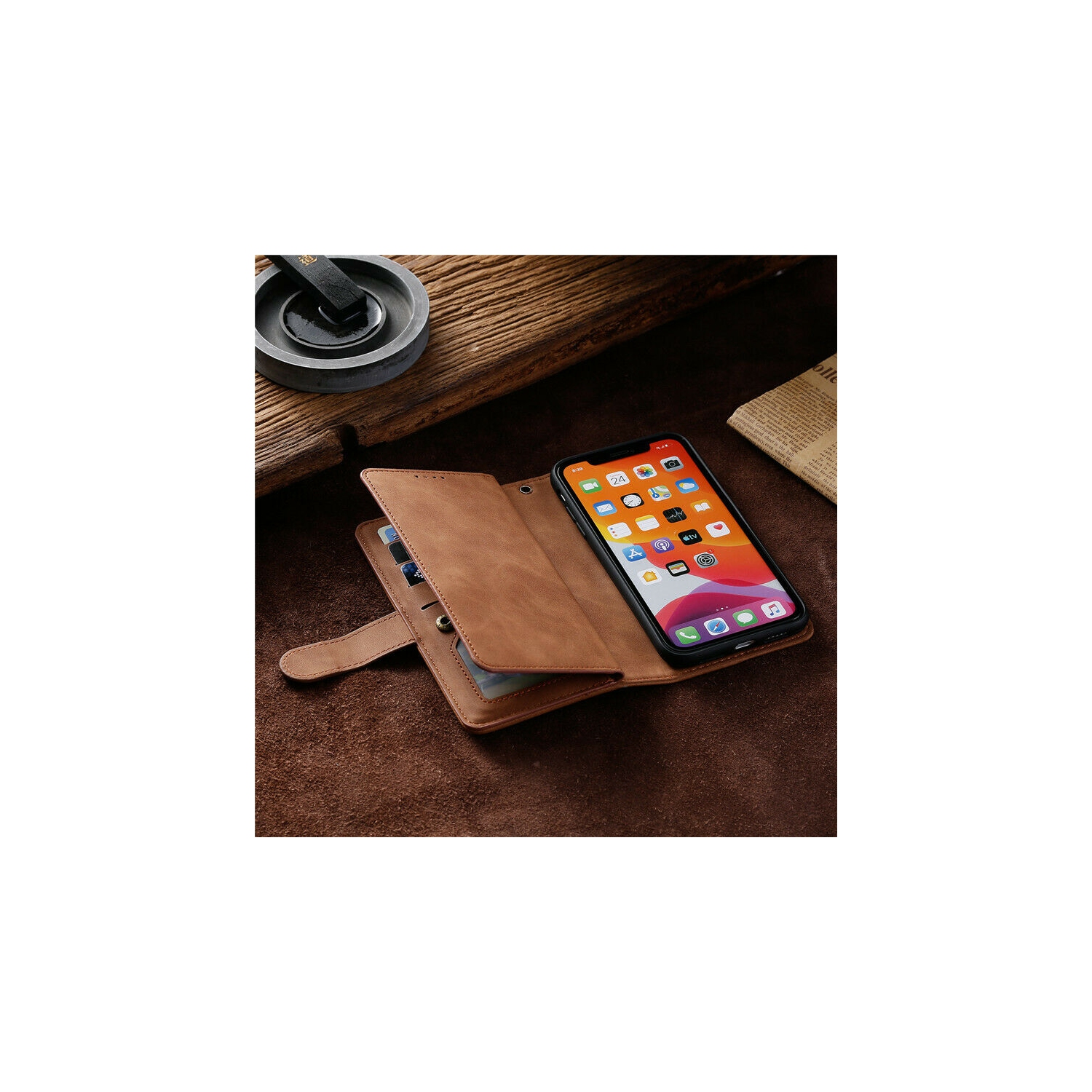 Atlas – Étui portefeuille en cuir de qualité supérieure, pochette à 9 fentes pour cartes d'identité/crédit, pochette latérale et support pour Galaxy