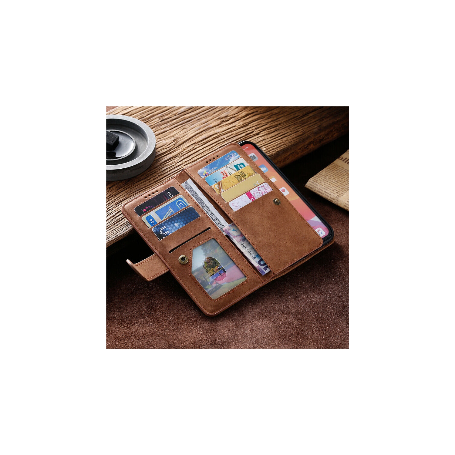 Atlas – Étui portefeuille en cuir de qualité supérieure, pochette à 9 fentes pour cartes d'identité/crédit, pochette latérale et support pour Galaxy