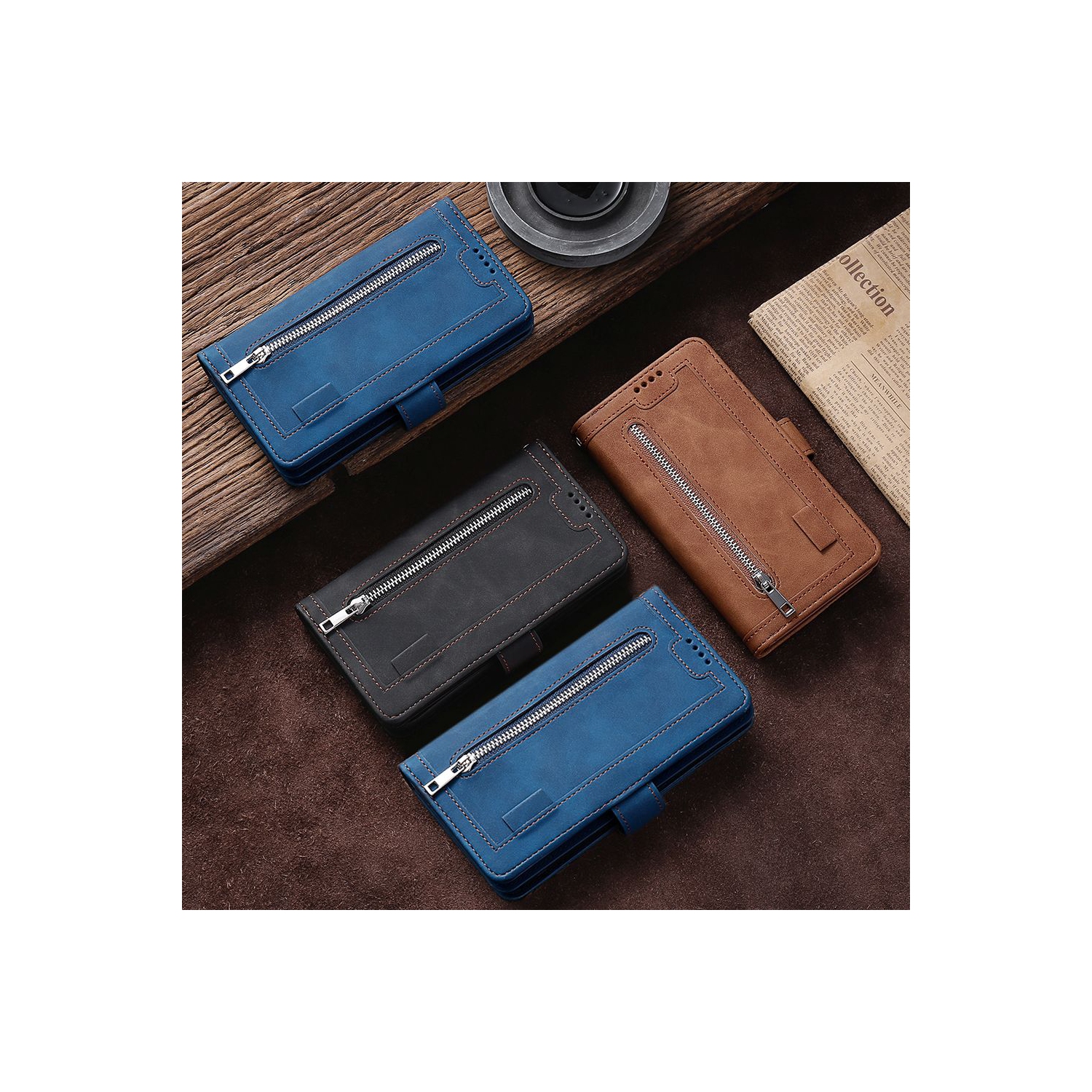 Atlas – Étui portefeuille en cuir de qualité supérieure, pochette à 9 fentes pour cartes d'identité/crédit, pochette latérale et support pour Galaxy