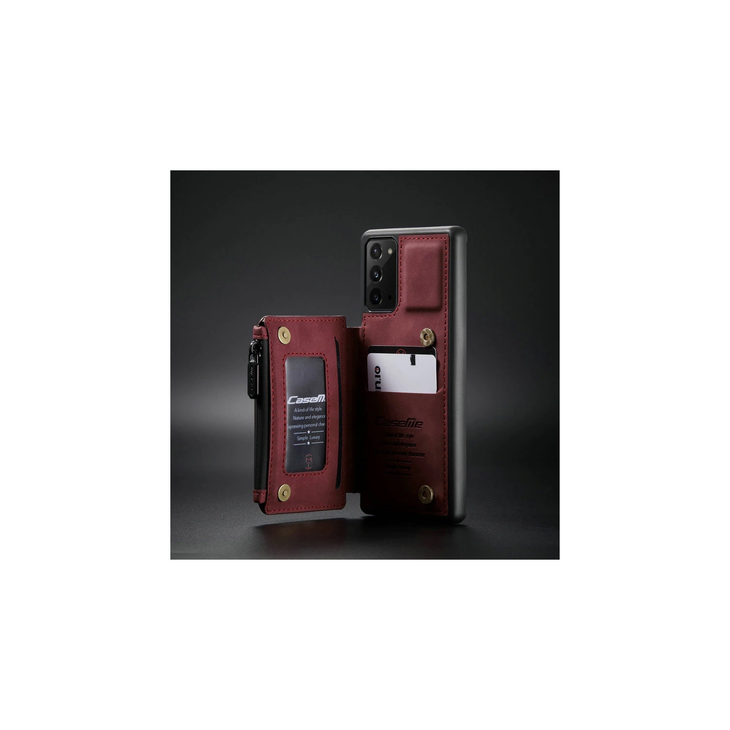 CaseMe Leather Zipper Wallet Card Slot Double Magnetic Clasp Shockproof Back Case Cover for Samsung Galaxy NOTE 20 ULTRA -Red