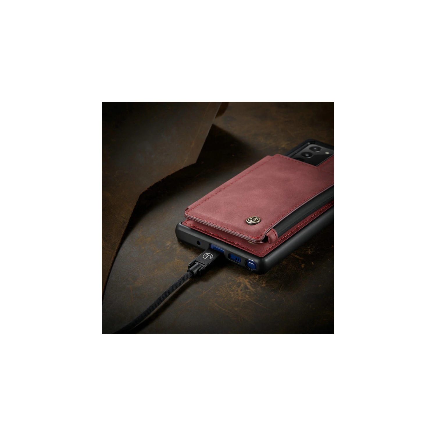 CaseMe Leather Zipper Wallet Card Slot Double Magnetic Clasp Shockproof Back Case Cover for Samsung Galaxy NOTE 20 ULTRA -Red