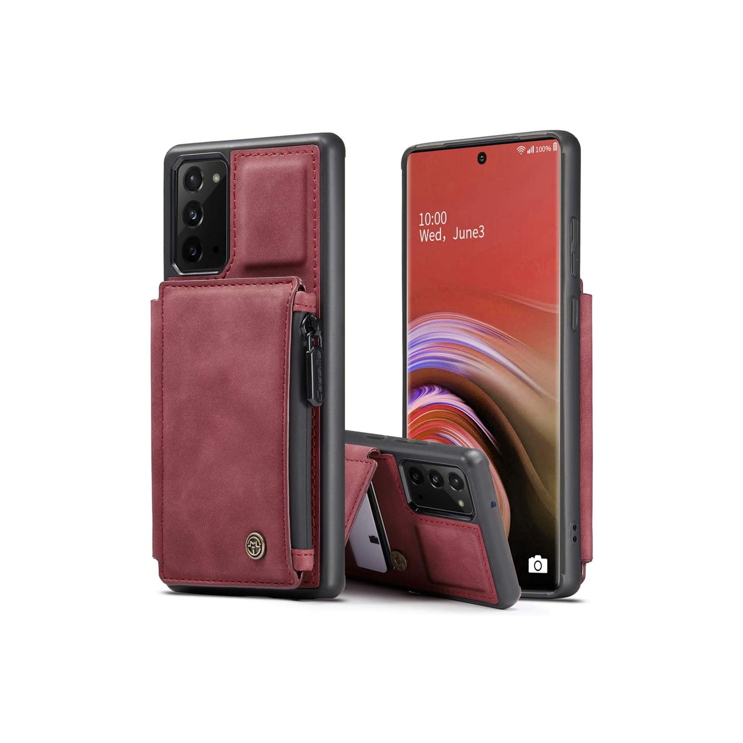 CaseMe Leather Zipper Wallet Card Slot Double Magnetic Clasp Shockproof Back Case Cover for Samsung Galaxy NOTE 20 ULTRA -Red