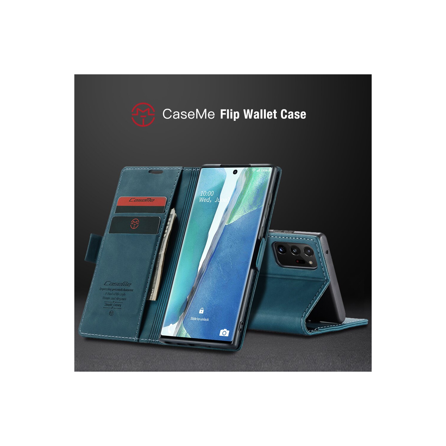 CaseMe Magnetic Stand Flip Protective Cover Leather Flip Cover Purse Style with ID & Credit Card Slots Holder for Samsung Galaxy NOTE 20 ULTRA -Blue