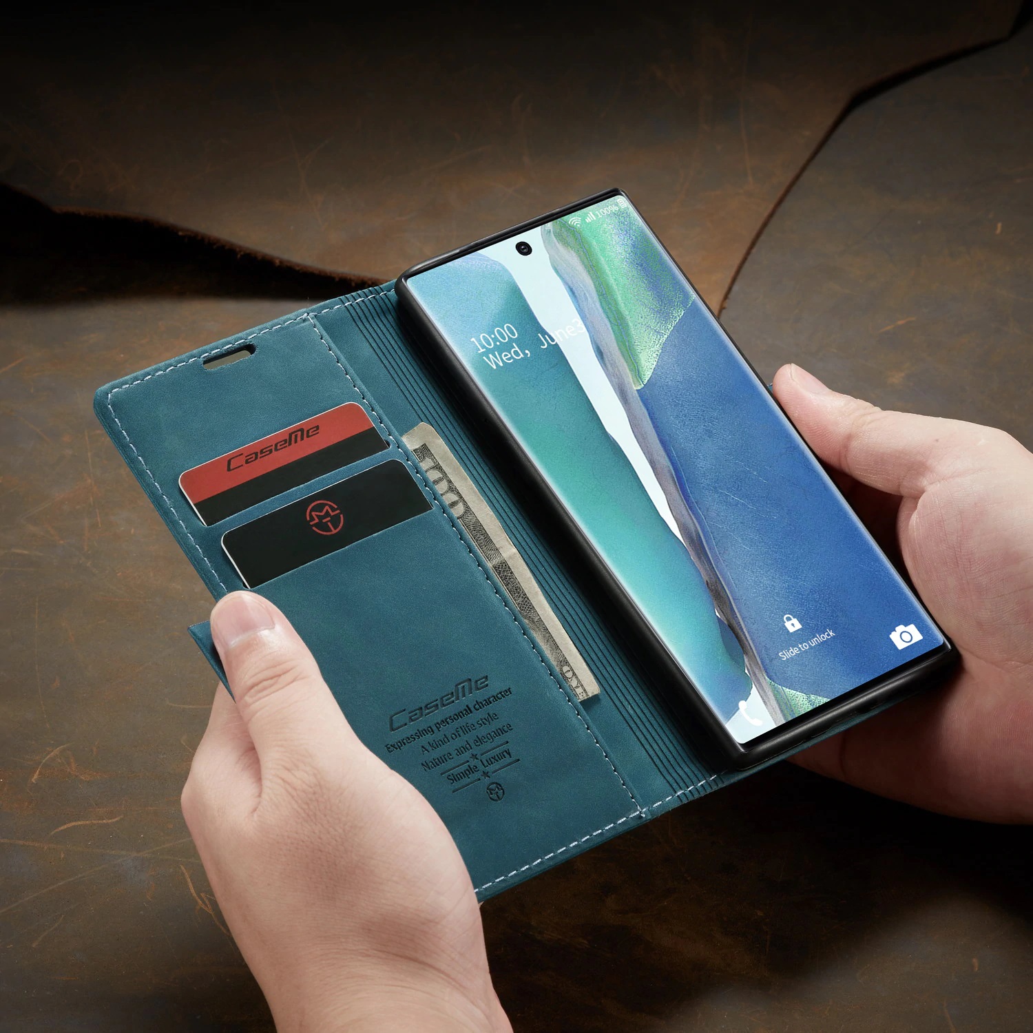 CaseMe Magnetic Stand Flip Protective Cover Leather Flip Cover Purse Style with ID & Credit Card Slots Holder for Samsung Galaxy NOTE 20 ULTRA -Blue