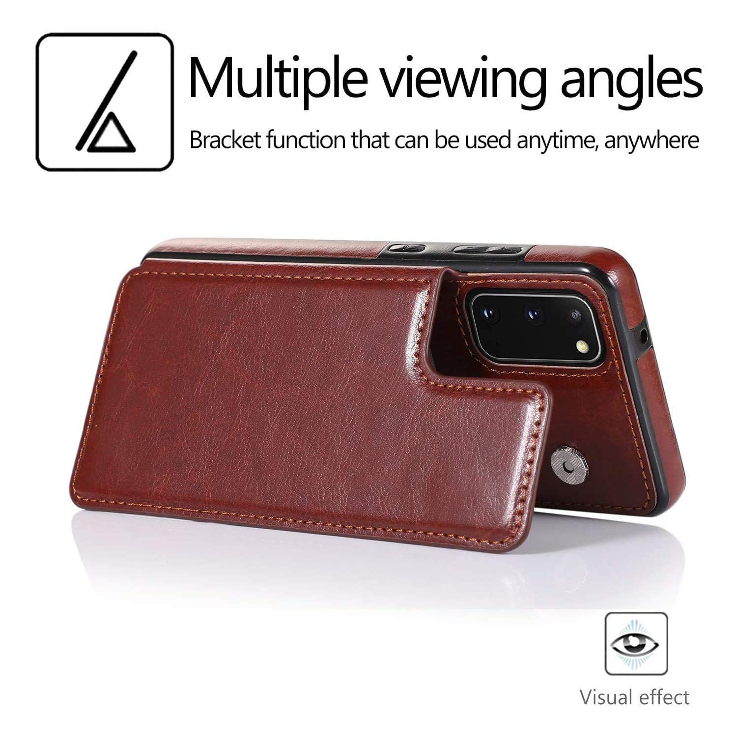 Loris & Case High Quality Leather Back Case Kickstand Shockproof Protective Card Holder Wallet Cover Case for Samsung Galaxy S20 FE -Brown