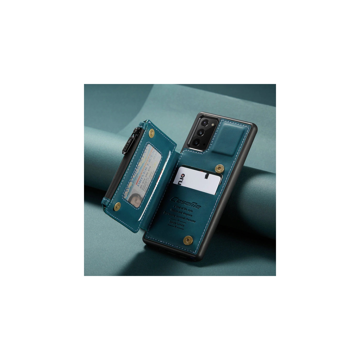 CaseMe Leather Zipper Wallet Card Slot Double Magnetic Clasp Shockproof Back Case Cover for Samsung Galaxy S21 ULTRA -Blue