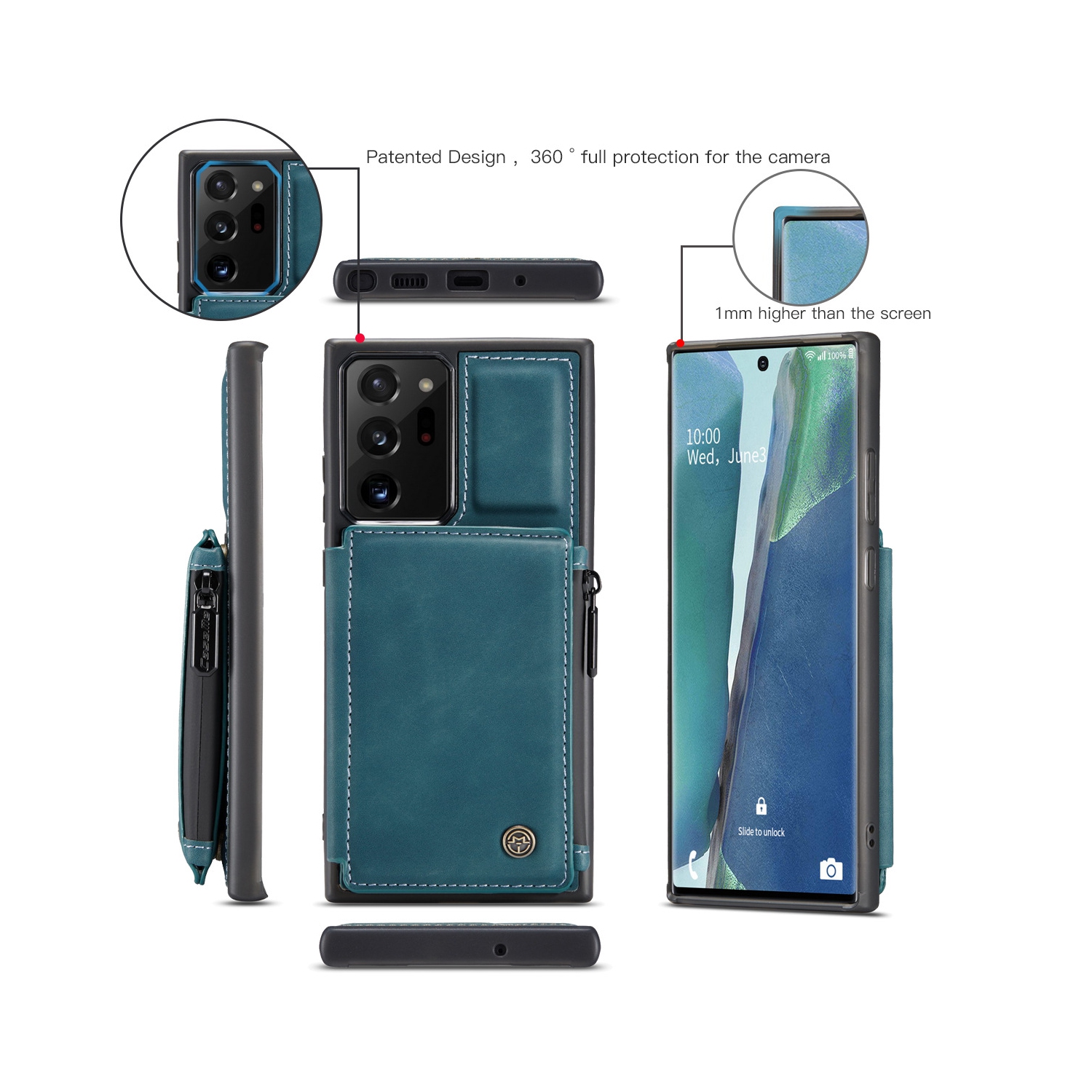 CaseMe Leather Zipper Wallet Card Slot Double Magnetic Clasp Shockproof Back Case Cover for Samsung Galaxy S21 ULTRA -Blue