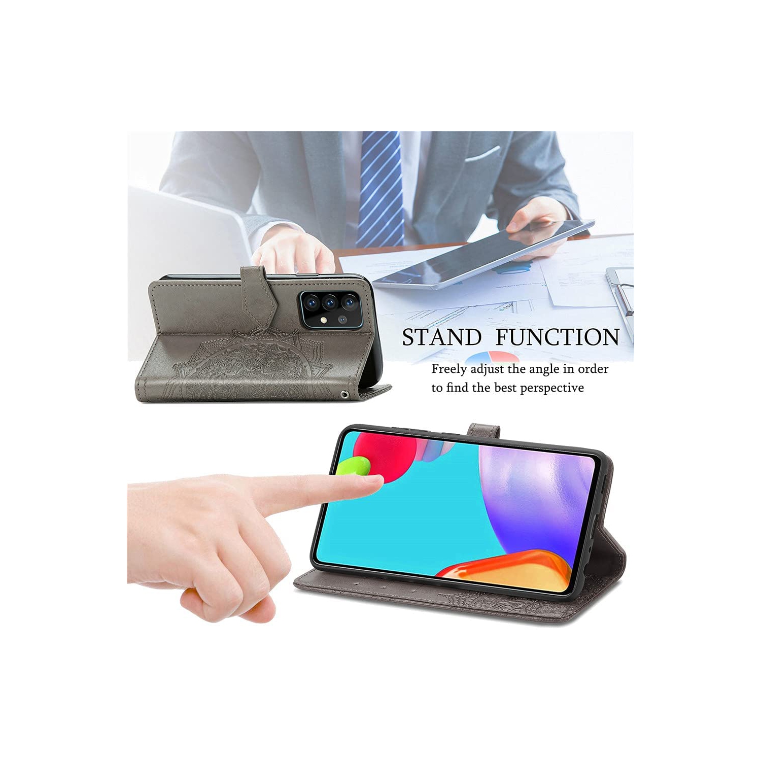 MyCase Wallet Case for Samsung Galaxy NOTE 20 ULTRA Emboss Mandala Flower Pattern Flip Case PU Leather Magnetic Kickstand Cover with Card Slots