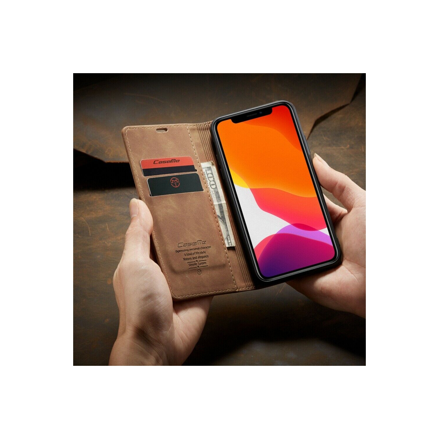 CaseMe Magnetic Stand Flip Protective Cover Leather Flip Cover Purse Style with ID & Credit Card Slots Holder for Samsung Galaxy S21 PLUS -Brown