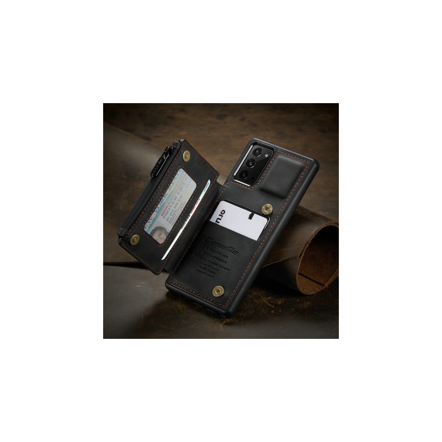 CaseMe Leather Zipper Wallet Card Slot Double Magnetic Clasp Shockproof Back Case Cover for Samsung Galaxy NOTE 20 ULTRA -Black