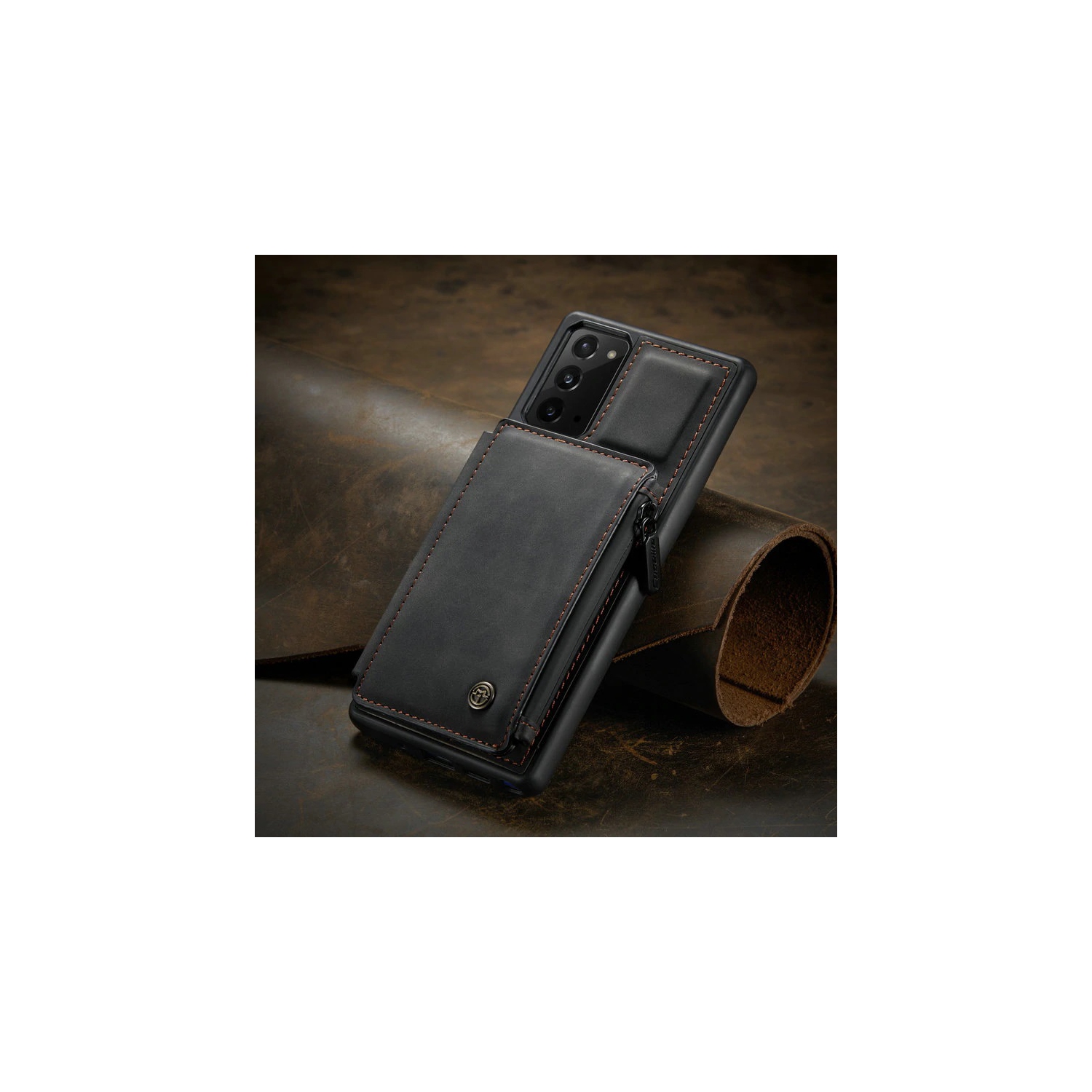 CaseMe Leather Zipper Wallet Card Slot Double Magnetic Clasp Shockproof Back Case Cover for Samsung Galaxy NOTE 20 ULTRA -Black