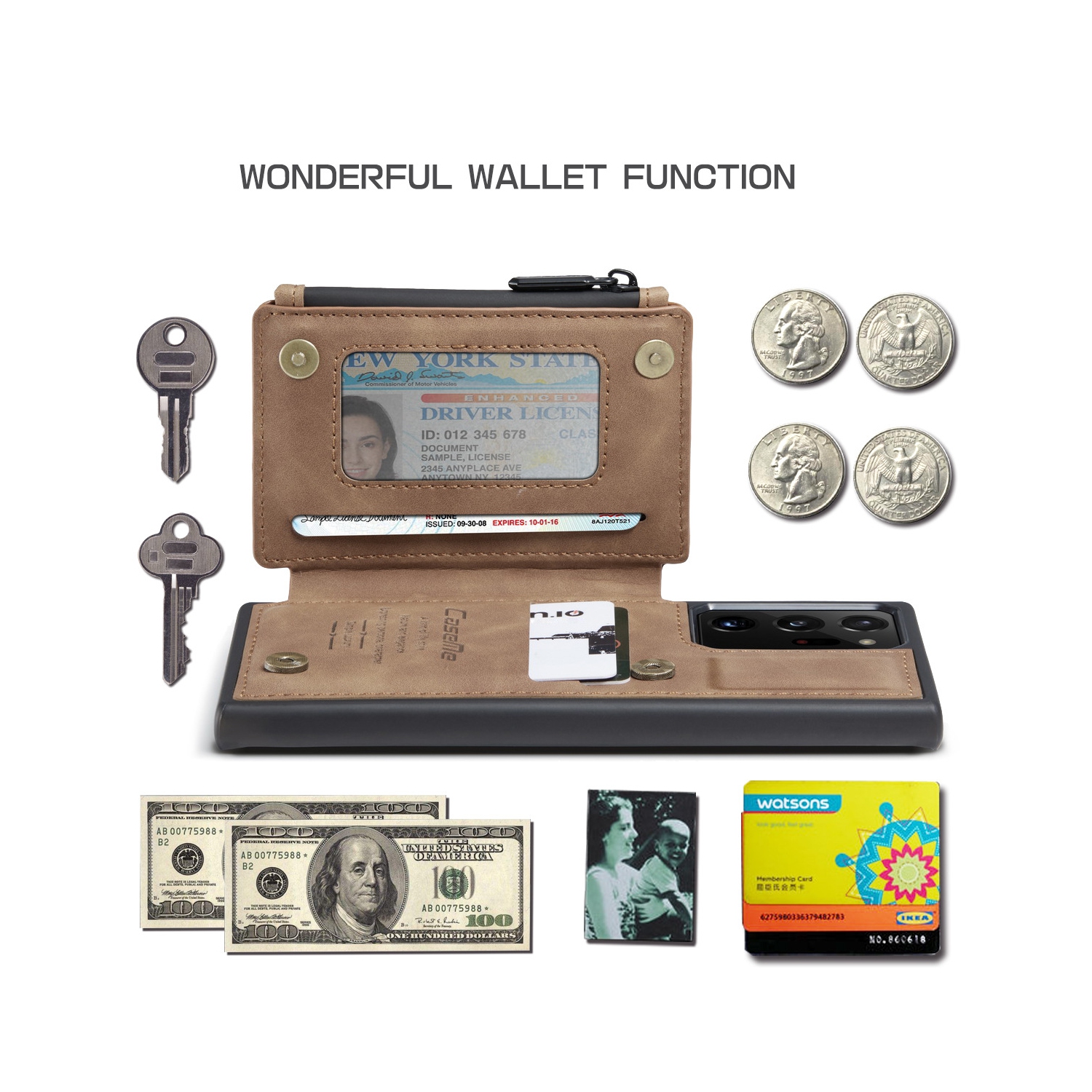 Étui en cuir à fermeture à glissière de CaseMe avec fente pour carte double fermoir magnétique et rabat arrière pour Galaxy NOTE 20 ULTRA DE Samsung