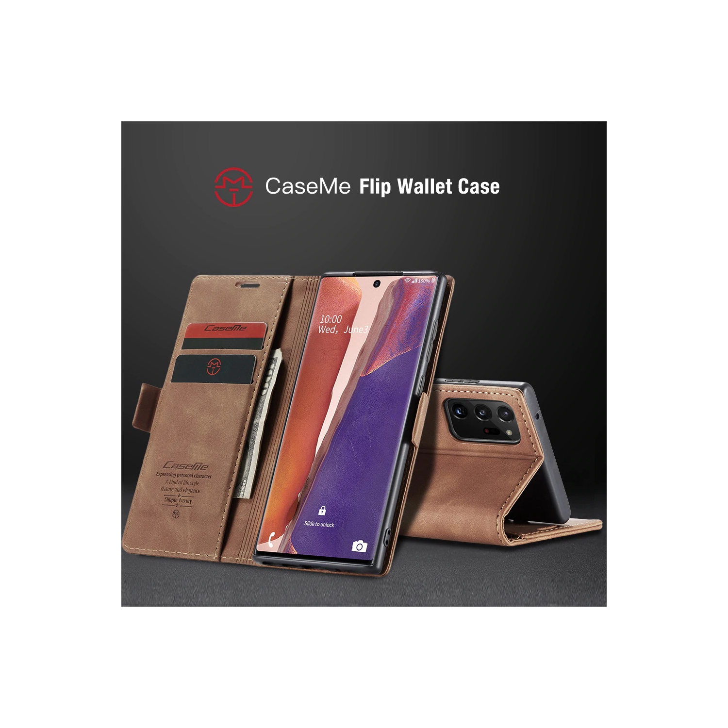 Étui protecteur rabat magnétique en cuir de CaseMe, style sac à main avec fentes pour carte d'identité et de crédit pour Galaxy NOTE 20 ULTRA DE