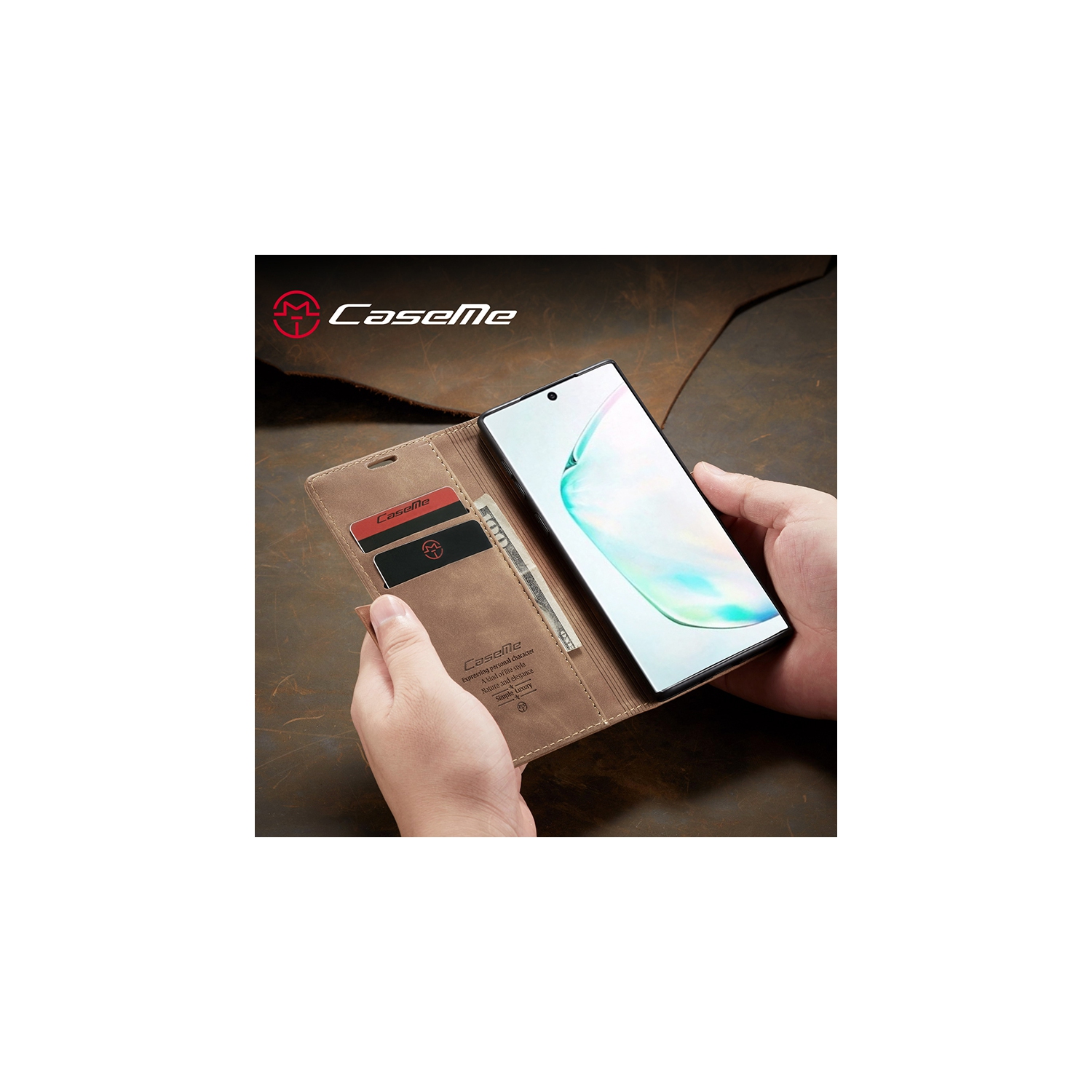 Étui protecteur rabat magnétique en cuir de CaseMe, style sac à main avec fentes pour carte d'identité et de crédit pour Galaxy NOTE 20 ULTRA DE