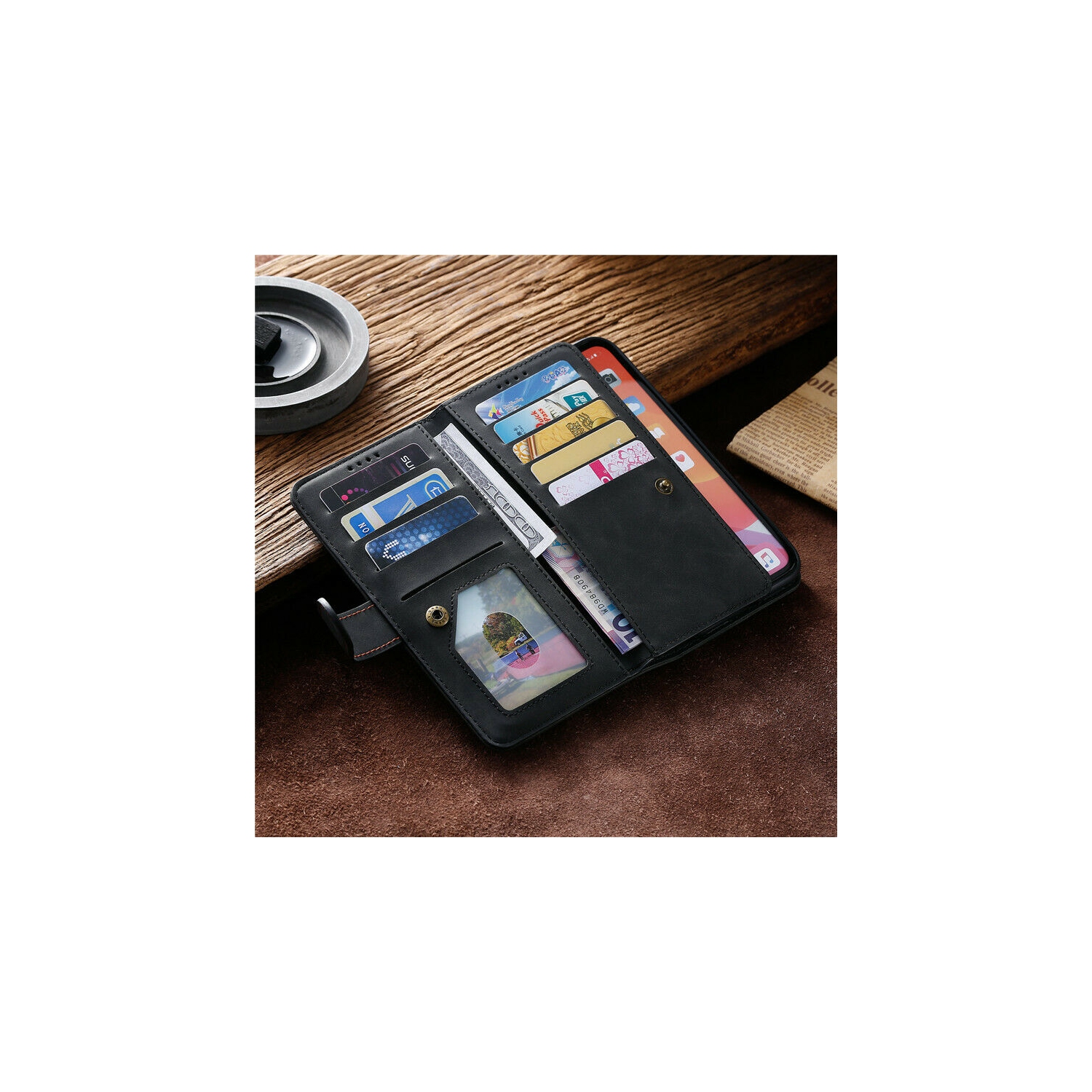 Atlas – Étui portefeuille en cuir de qualité supérieure, pochette à 9 fentes pour cartes d'identité/crédit, pochette latérale et support pour Galaxy