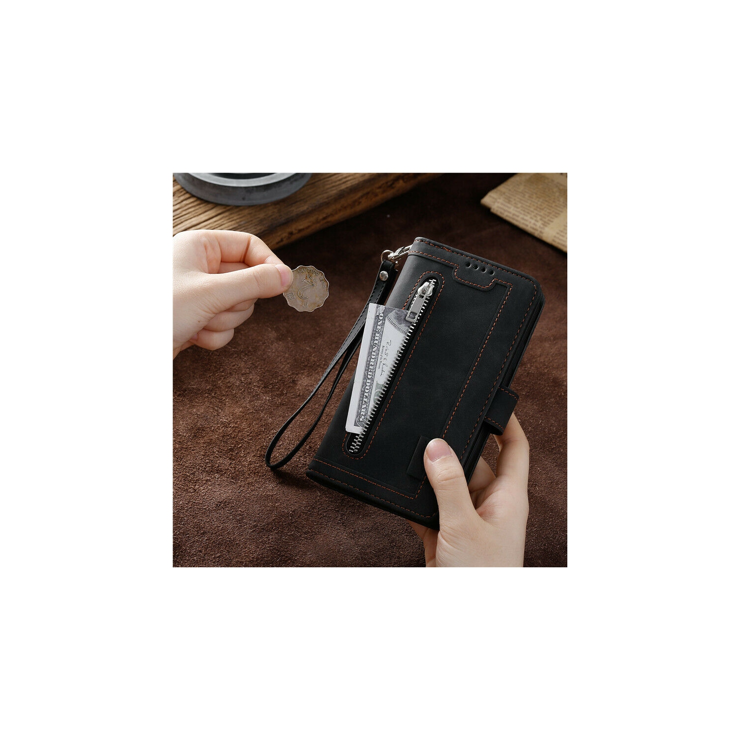 Atlas – Étui portefeuille en cuir de qualité supérieure, pochette à 9 fentes pour cartes d'identité/crédit, pochette latérale et support pour Galaxy