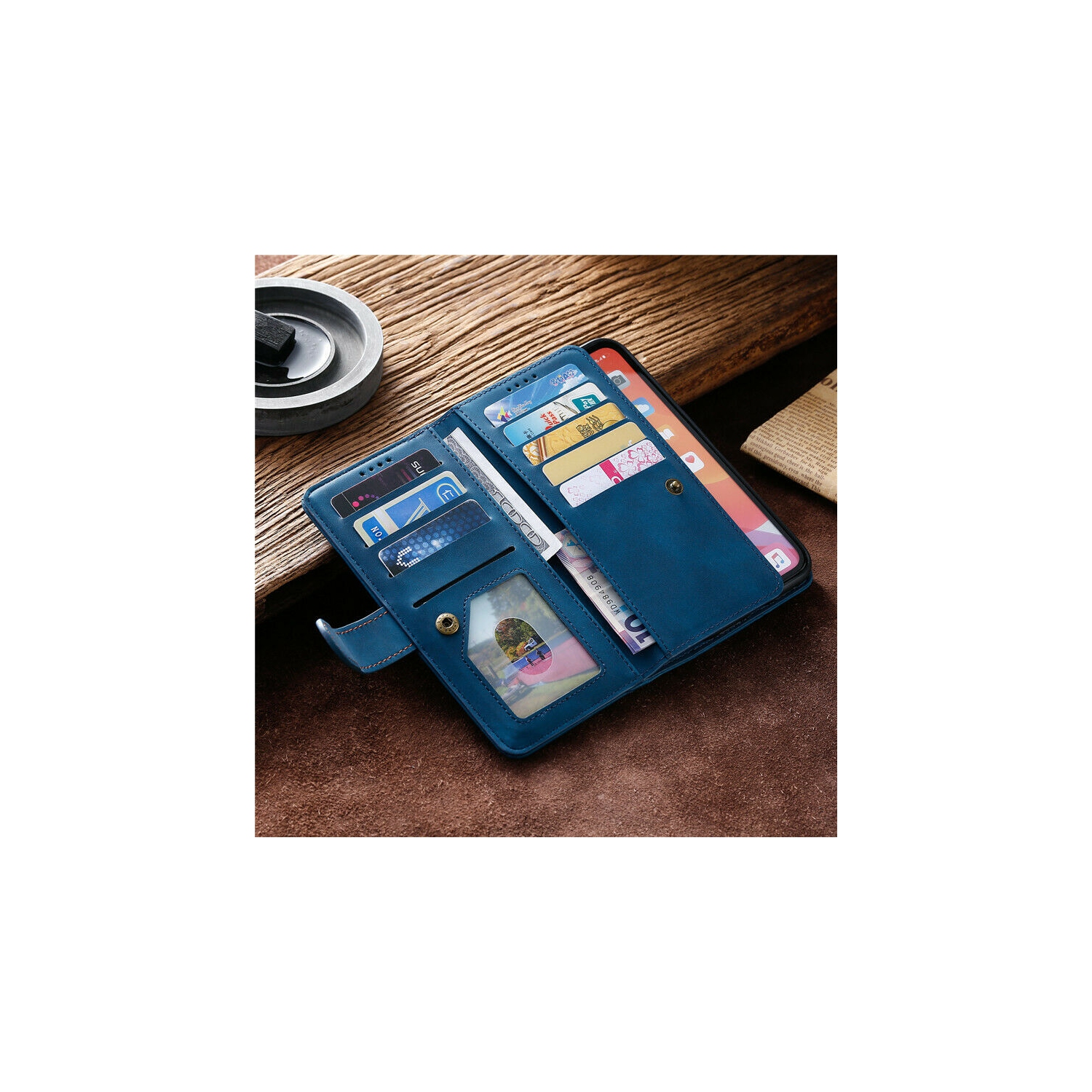 Atlas – Étui portefeuille en cuir de qualité supérieure, pochette à 9 fentes pour cartes d'identité/crédit, pochette latérale et support pour Galaxy