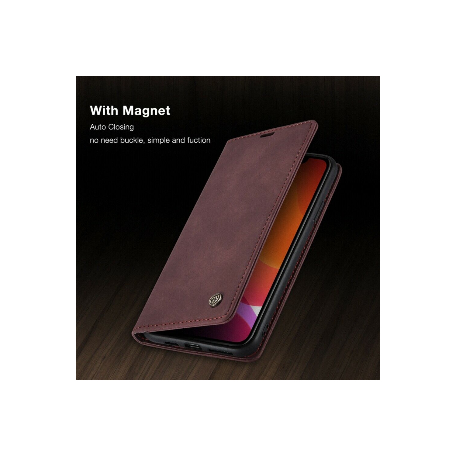 CaseMe Magnetic Stand Flip Protective Cover Leather Flip Cover Purse Style with ID & Credit Card Slots Holder for Samsung Galaxy S21 PLUS -Wine Red