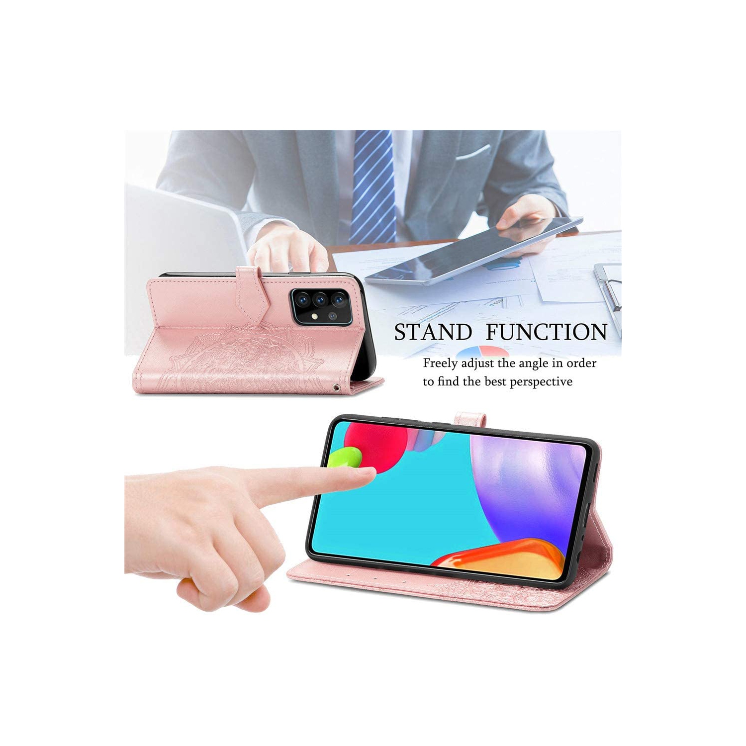 Étui portefeuille pour Samsung Galaxy NOTE 20 ULTRA Motif mandala vert Étui à rabat avec porte-cartes et dragonne Cuir synthétique Magnétique -Or Rose