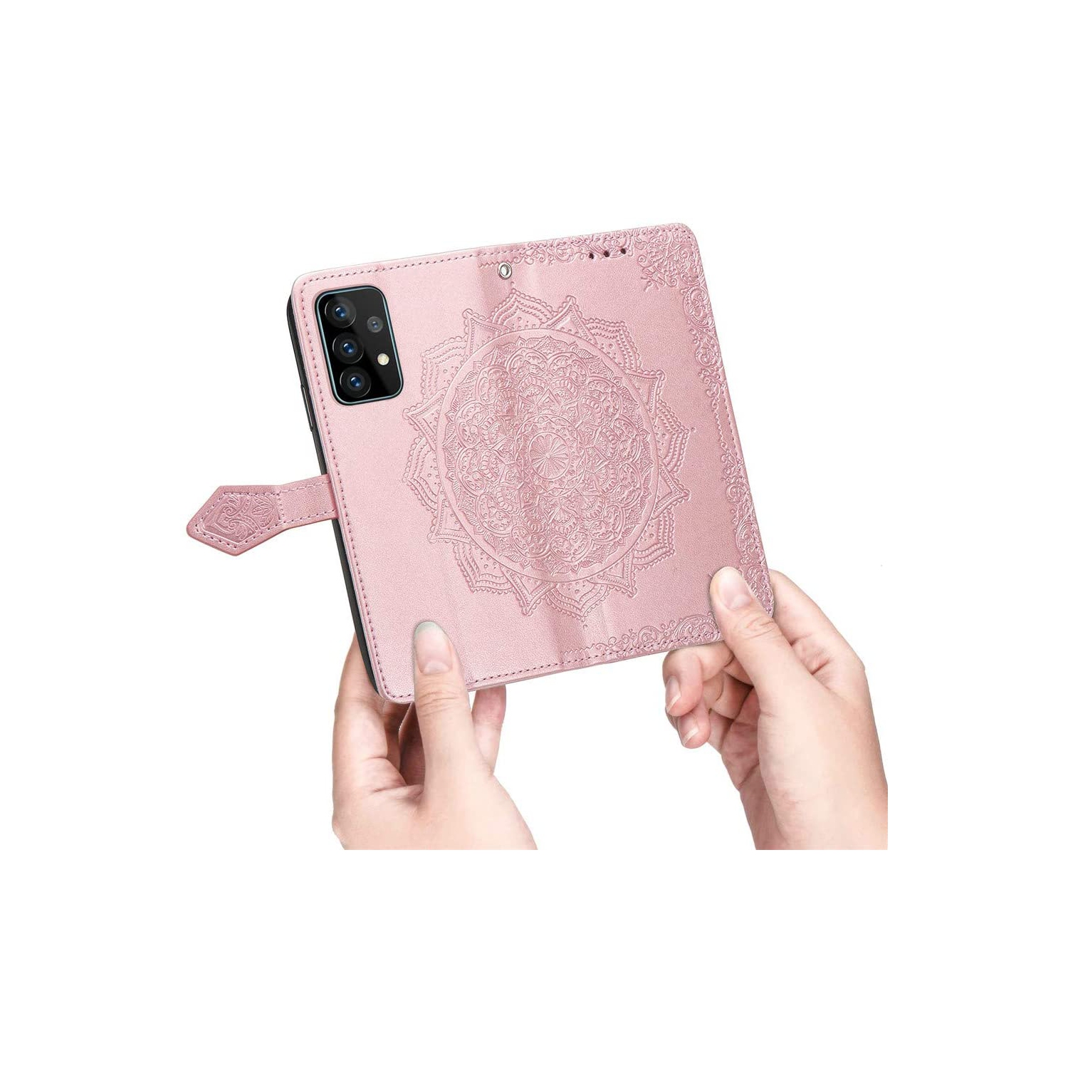 Étui portefeuille pour Samsung Galaxy NOTE 20 ULTRA Motif mandala vert Étui à rabat avec porte-cartes et dragonne Cuir synthétique Magnétique -Or Rose