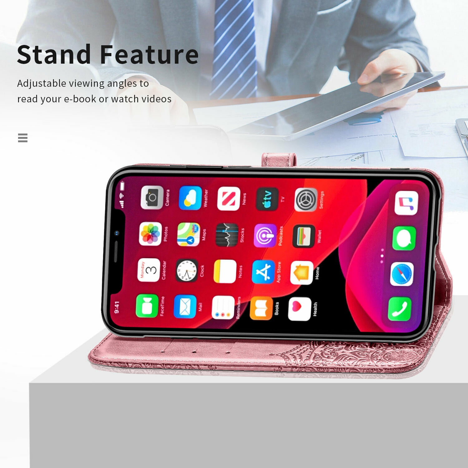 Étui portefeuille pour Samsung Galaxy NOTE 20 ULTRA Motif mandala vert Étui à rabat avec porte-cartes et dragonne Cuir synthétique Magnétique -Or Rose