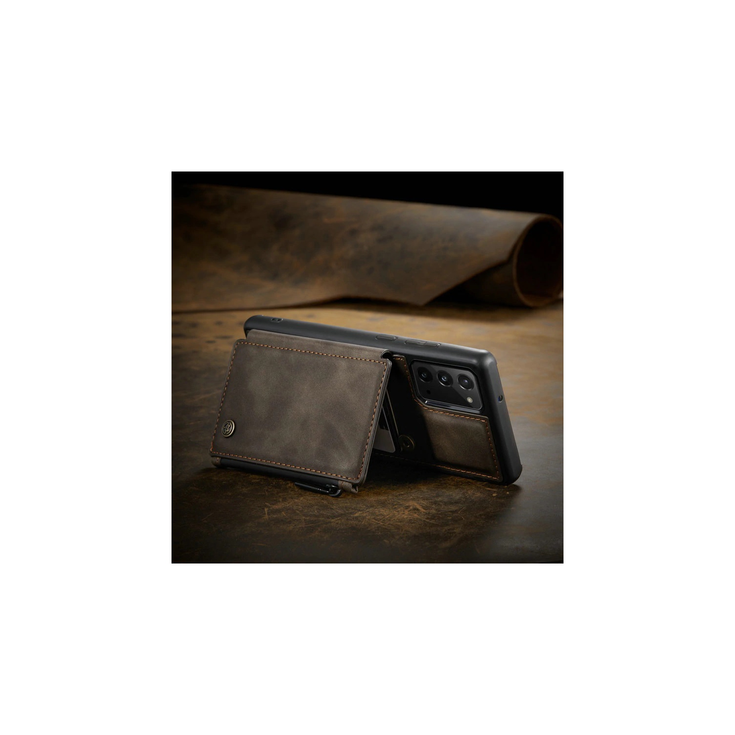CaseMe Leather Zipper Wallet Card Slot Double Magnetic Clasp Shockproof Back Case Cover for Samsung Galaxy NOTE 20 ULTRA -Brown