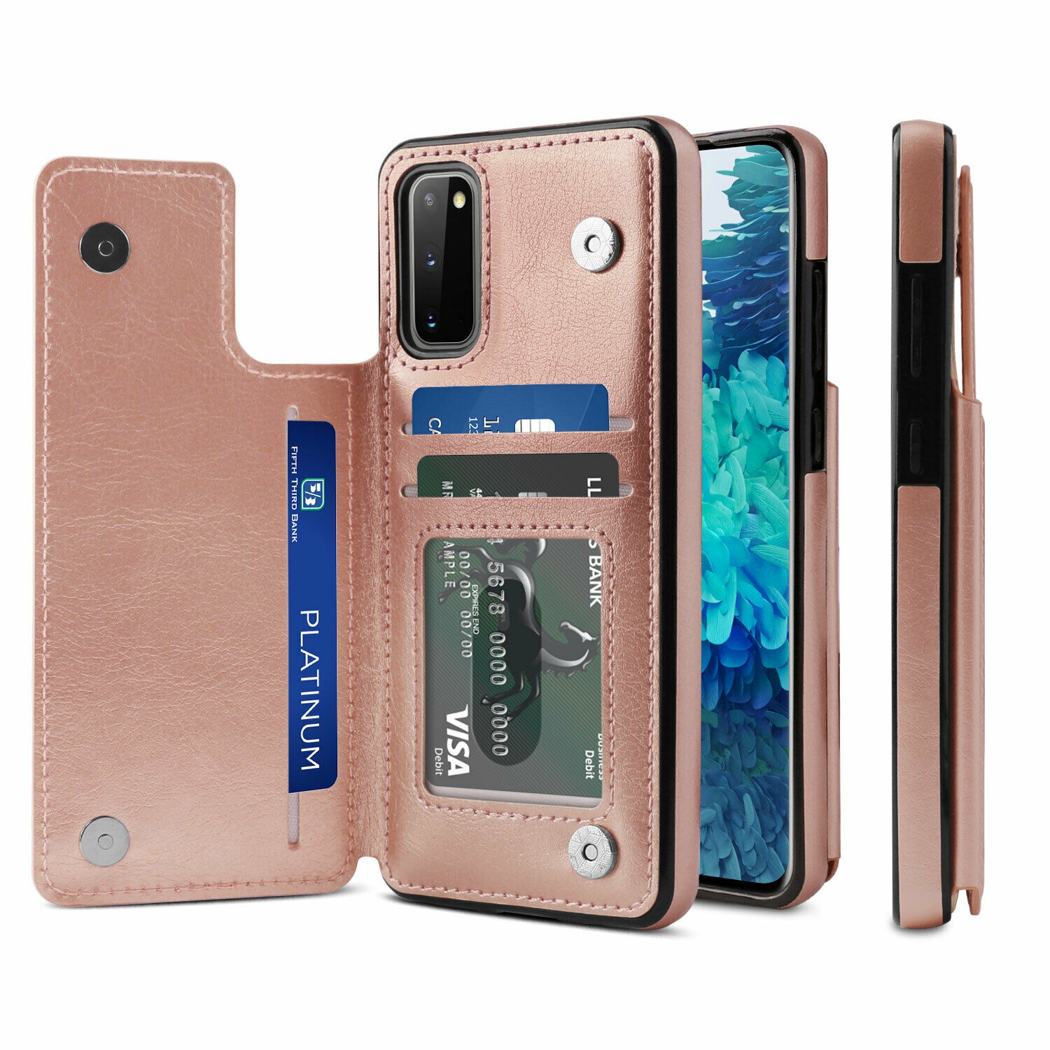 Loris & Case High Quality Leather Back Case Kickstand Shockproof Protective Card Holder Wallet Cover Case for Samsung Galaxy S20 FE -Pink