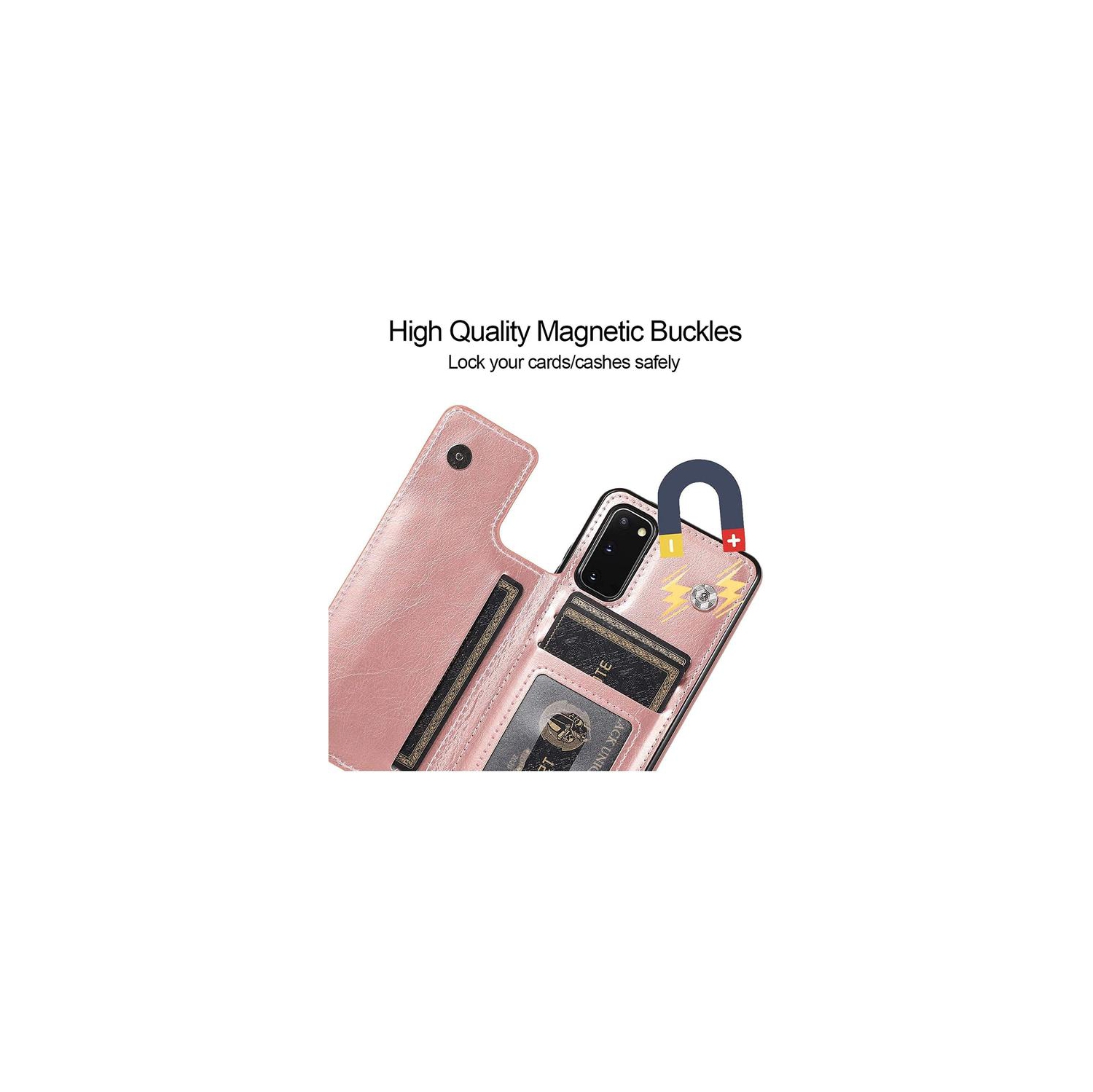 Loris & Case High Quality Leather Back Case Kickstand Shockproof Protective Card Holder Wallet Cover Case for Samsung Galaxy S20 FE -Pink