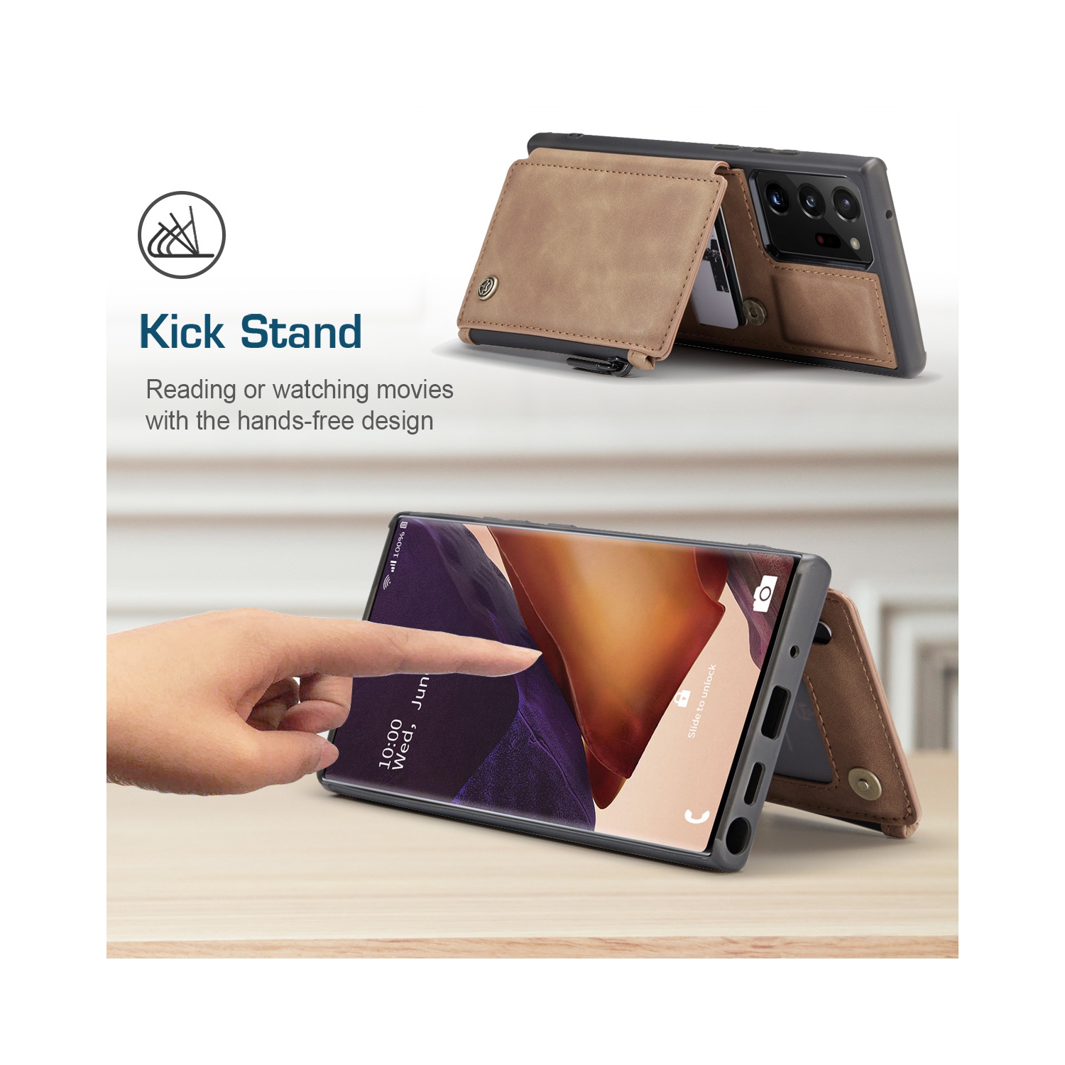 CaseMe Leather Zipper Wallet Card Slot Double Magnetic Clasp Shockproof Back Case Cover for Samsung Galaxy S20 FE -Coffee