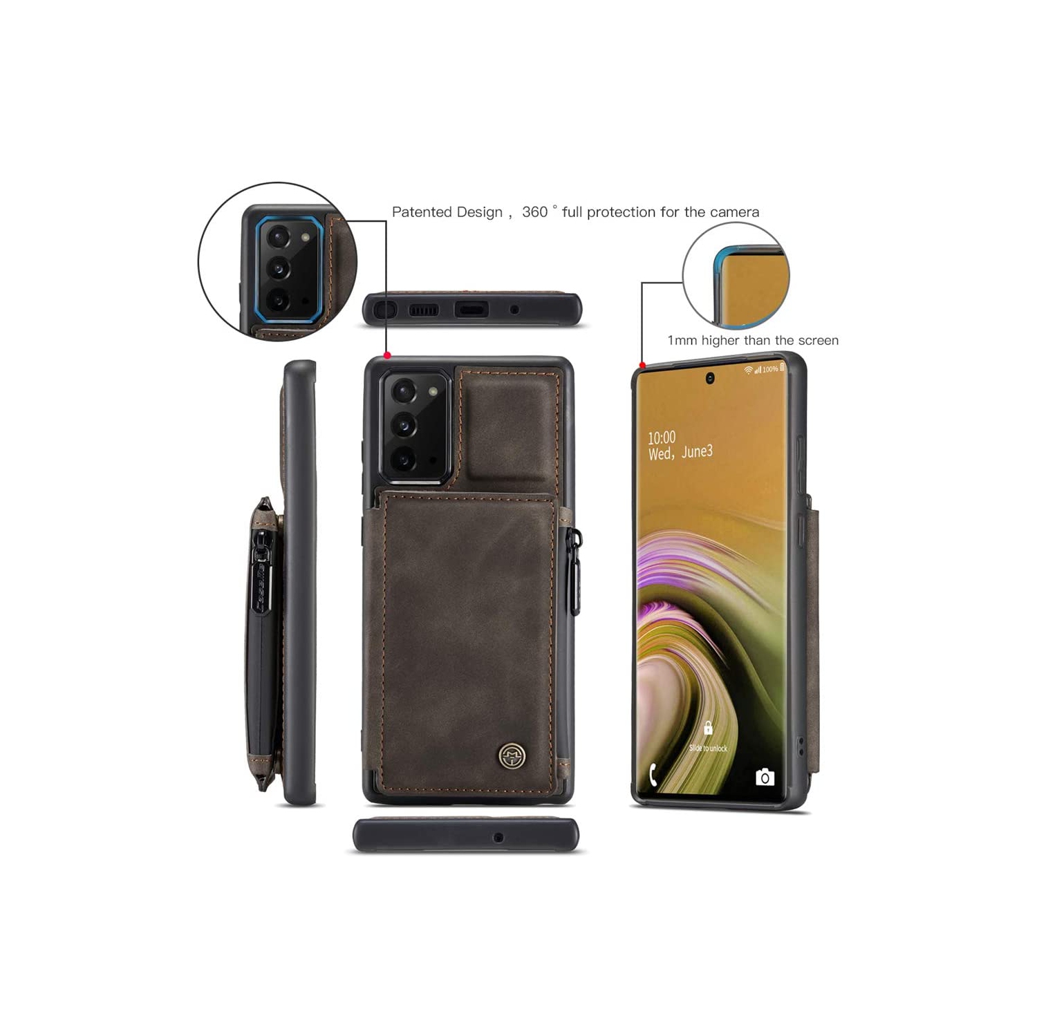 CaseMe Leather Zipper Wallet Card Slot Double Magnetic Clasp Shockproof Back Case Cover for Samsung Galaxy S20 FE -Brown