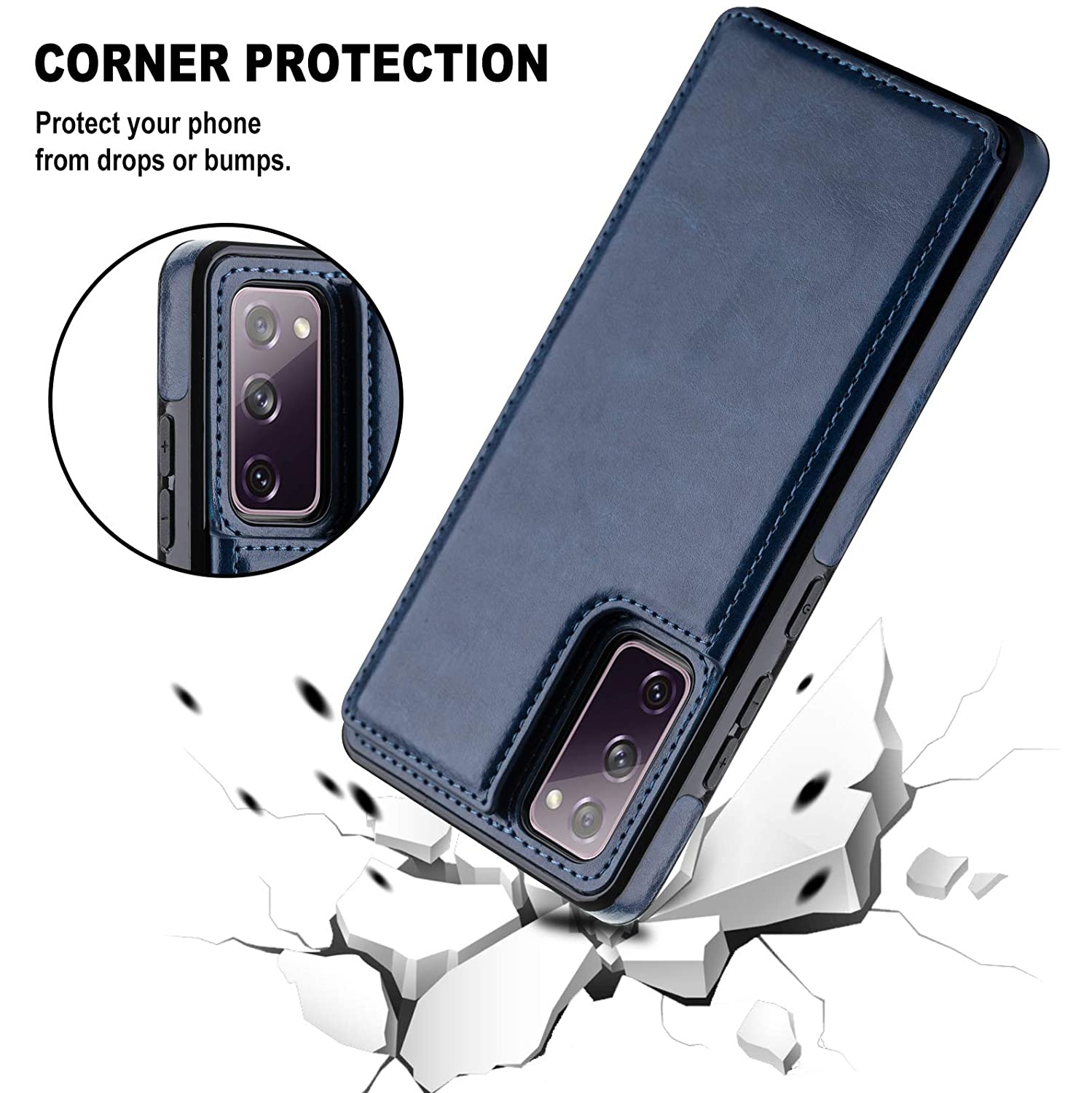Loris & Case – Étui portefeuille en cuir de haute qualité avec béquille pour carte de protection antichoc pour Galaxy S20 FE de Samsung – Bleu