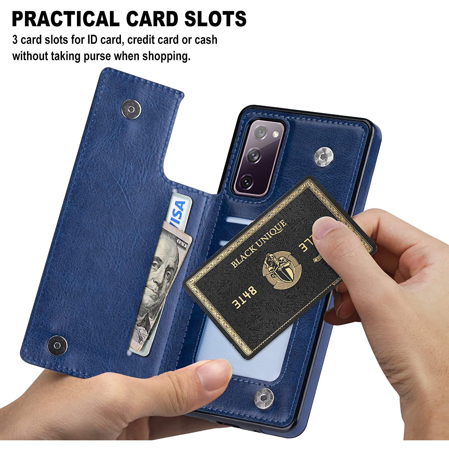 Loris & Case – Étui portefeuille en cuir de haute qualité avec béquille pour carte de protection antichoc pour Galaxy S20 FE de Samsung – Bleu